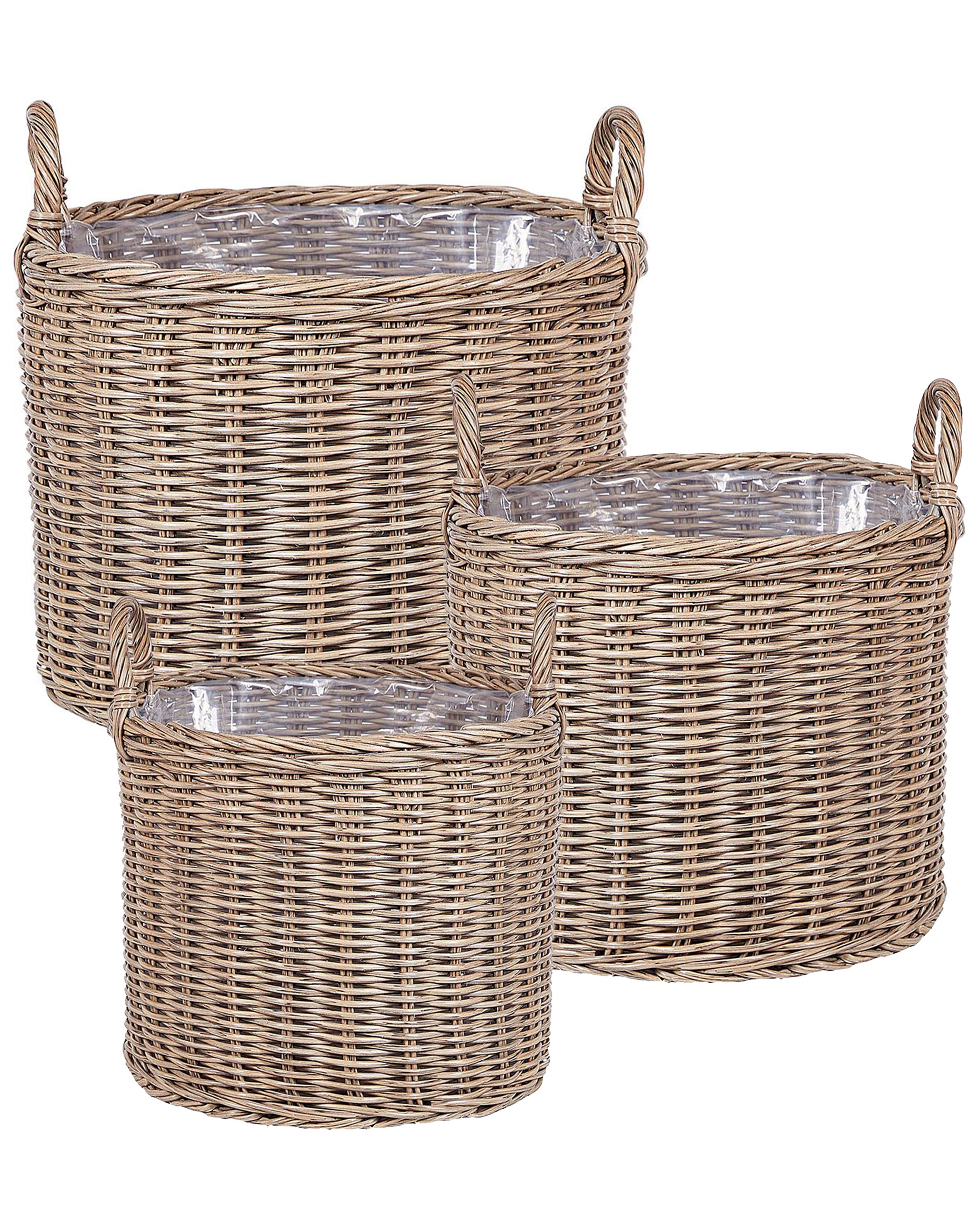 Set of 3 Wicker Planters PENDULA PE Rattan 33/37/45 cm Natural
