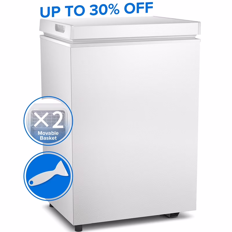 Auseo Mini Freezer Chest 3.5 cu ft, Black Deep Freezer & Side Handle, Compact Freezer with 7 Gear Adjustable Temperature, Removable Storage Basket*2, Energy Saving - Image 3