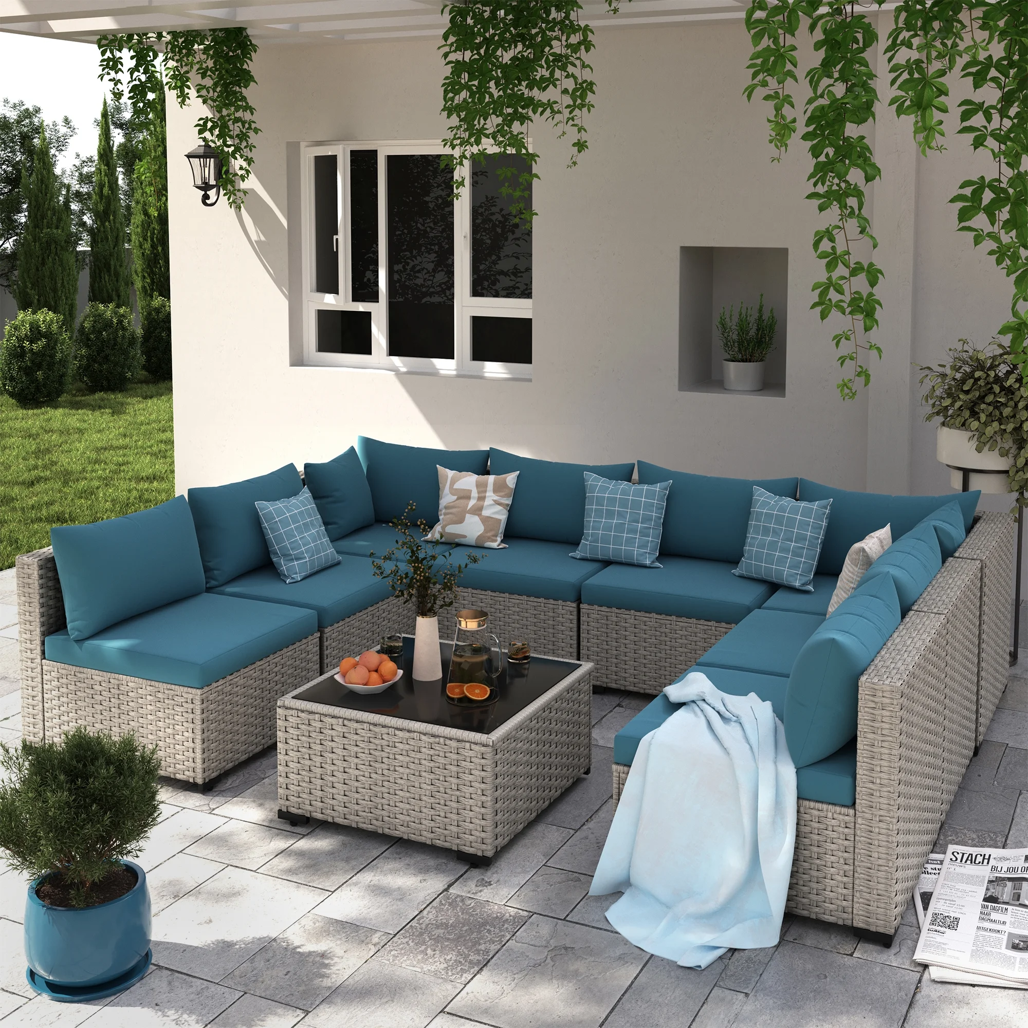 7 Pieces Patio Conversation Set, Outdoor Sectional PE Rattan Wicker Furniture Seat,Dark Gray - Image 73