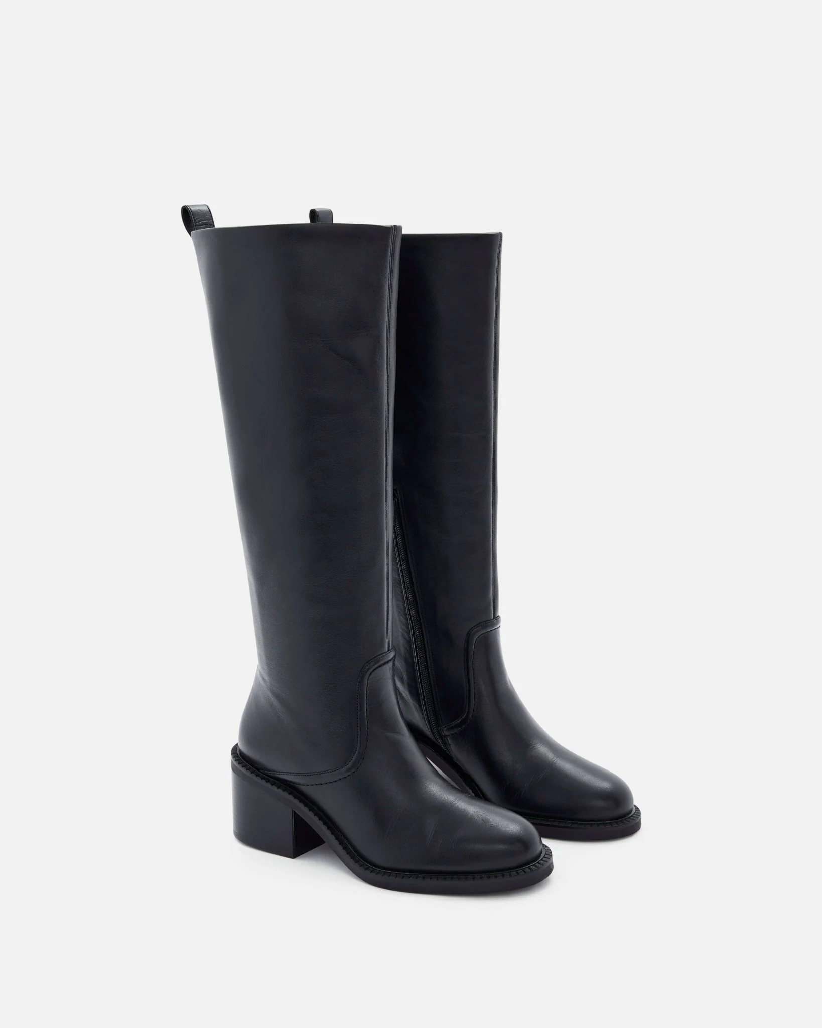 BOTTES KIBANI - En cuir à talons carrés noir