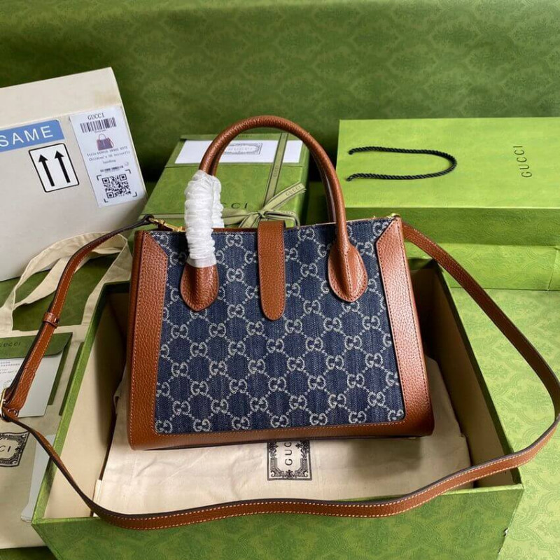 Replica Gucci Jackie 1961 Medium Tote Bag In Blue Denim 6490161:1High-quality replica