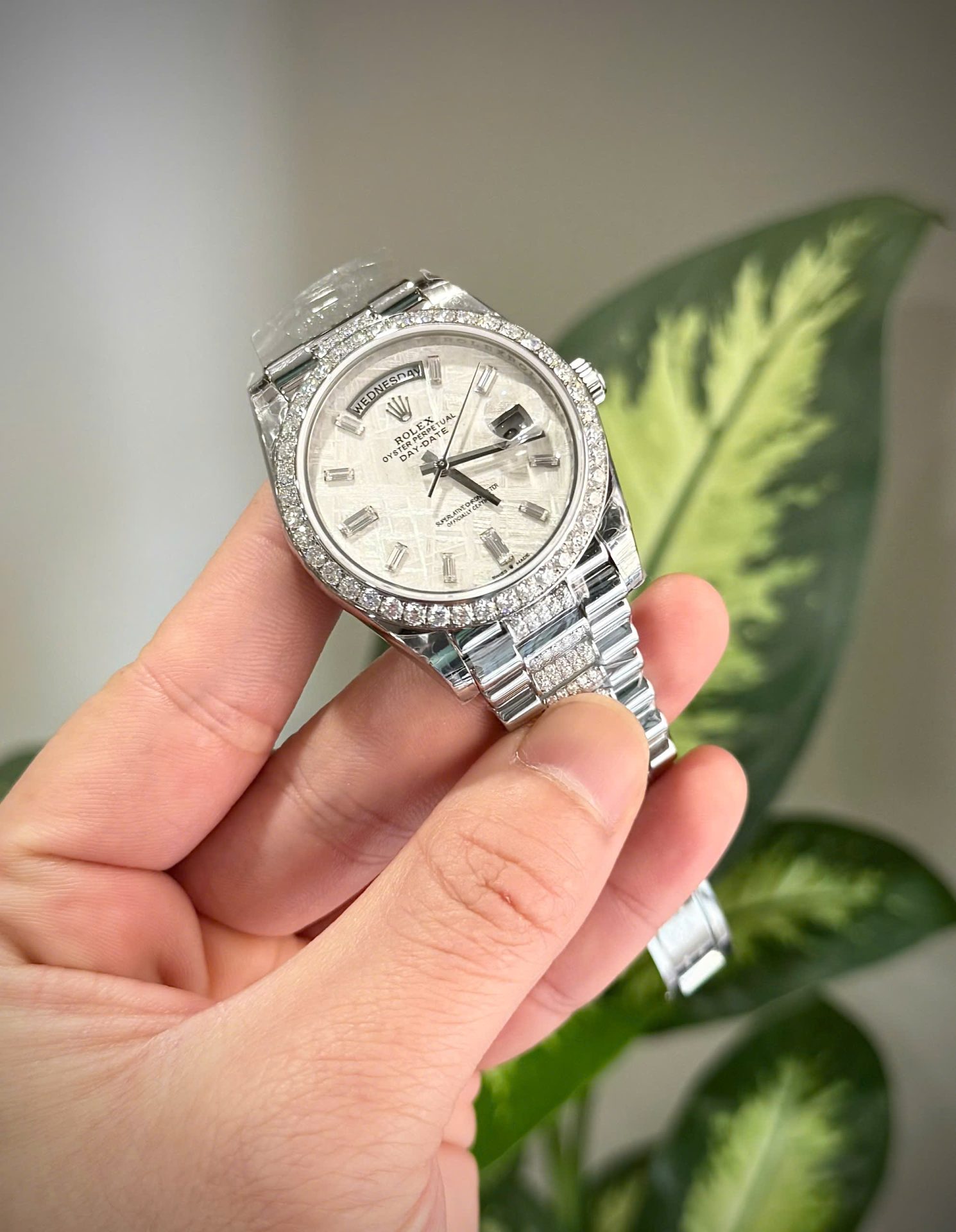 Rolex Day-Date Meteorite Dial Custom Moissanite Daimonds Copies Watches 40mm - Top club