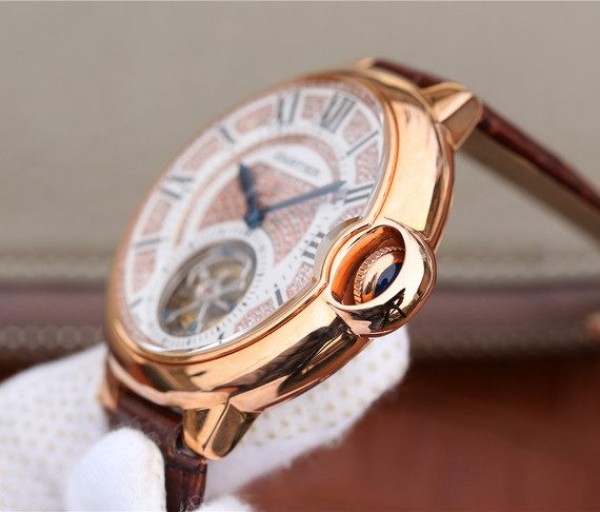 Replica Cartier Ballon Bleu de Cartier Tourbillon RG Leather Strap Diamonds Dial - Top club