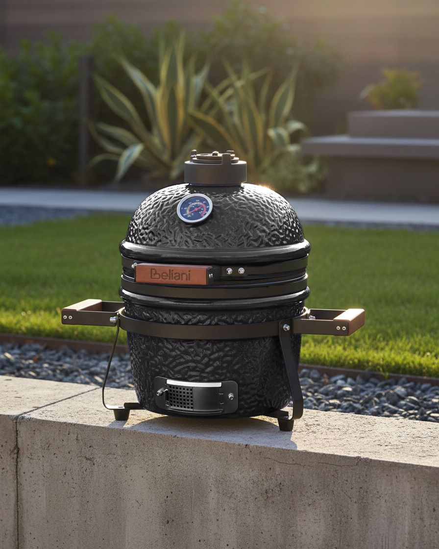 Mini Charcoal BBQ Grill KAMADO Ceramic Black