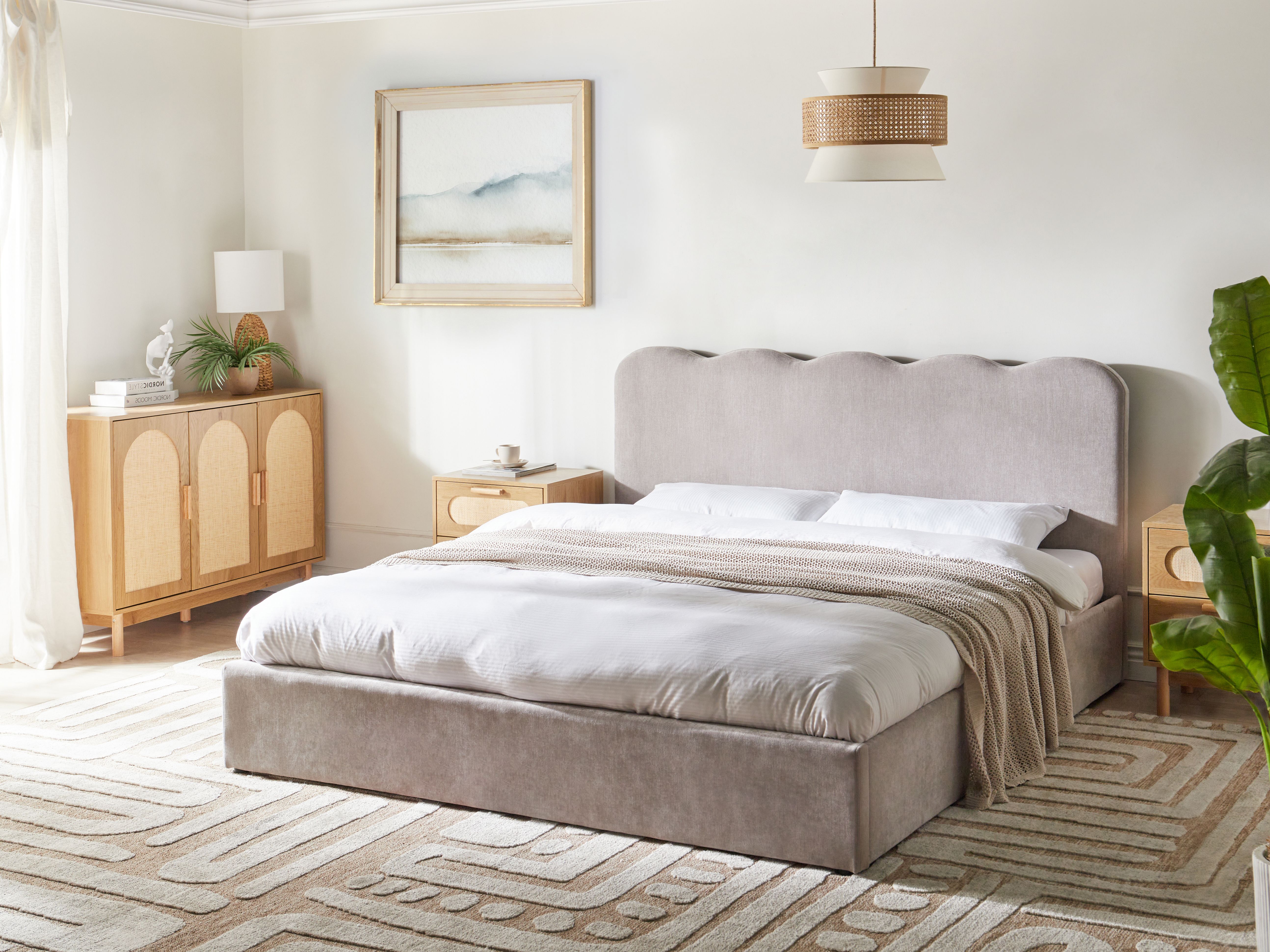 Ottoman Bed Chenille NANTERRE 180 x 200 cm (EU Super King) Taupe