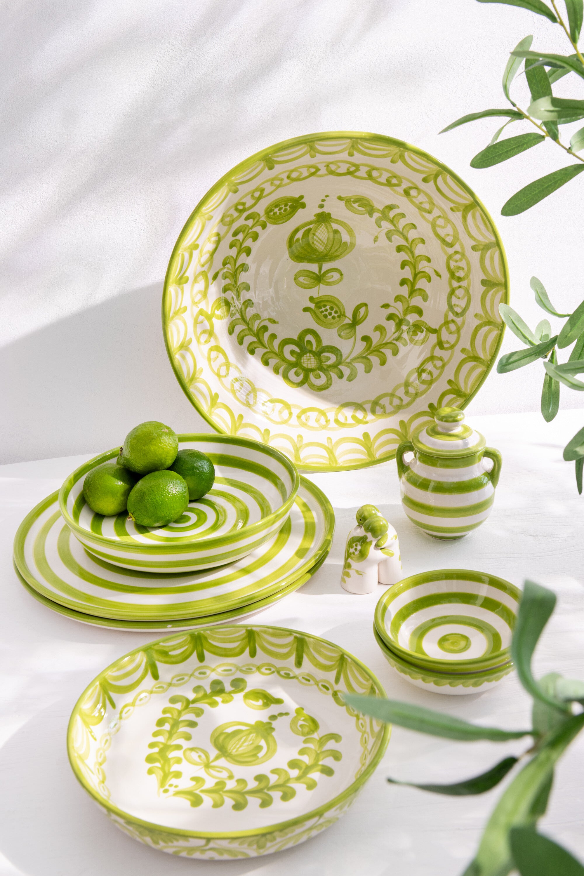 J-Line bord Granada Stripes - keramiek - wit groen