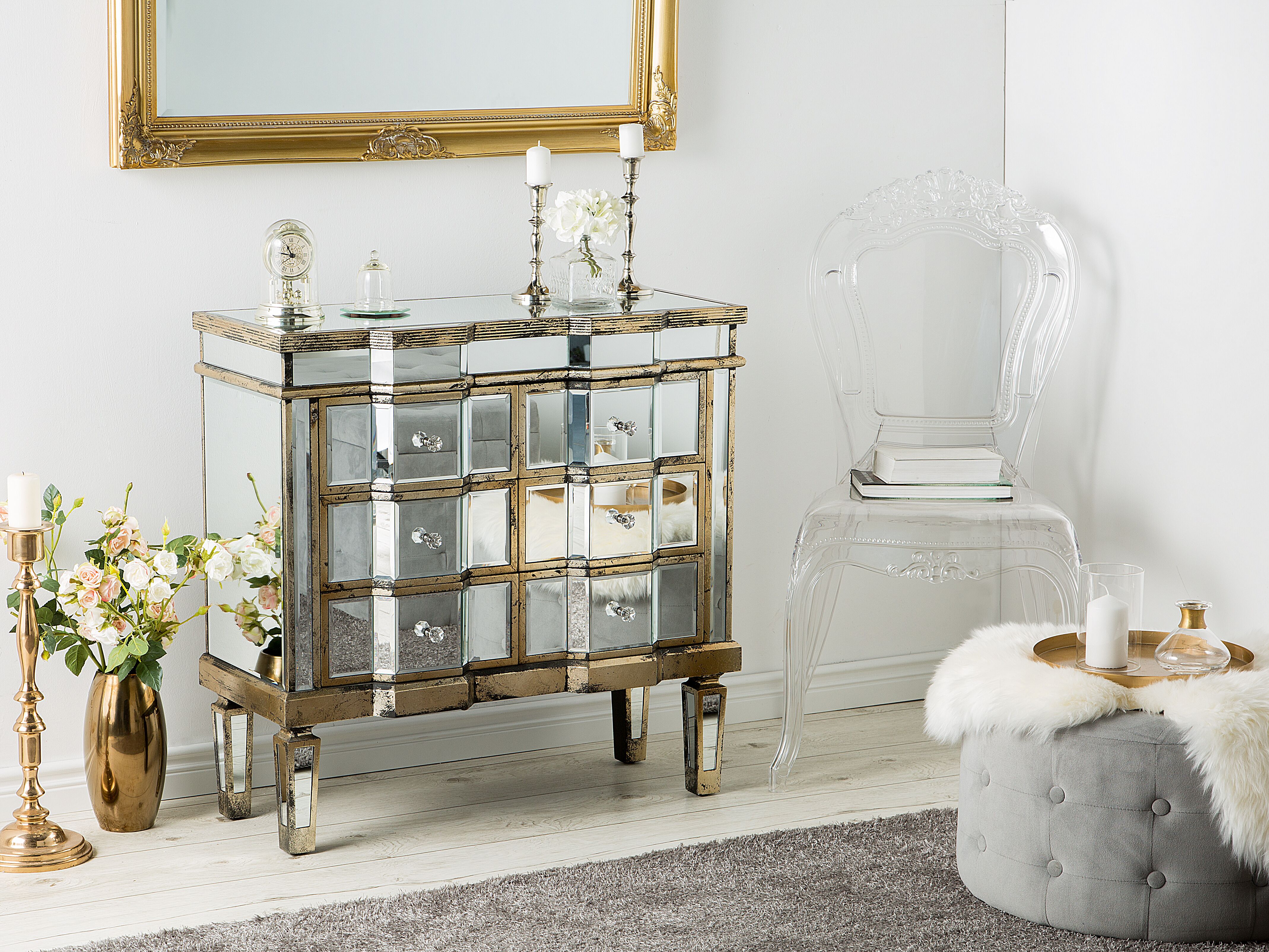 6 Drawer Chest MOZELA Mirrored Silver