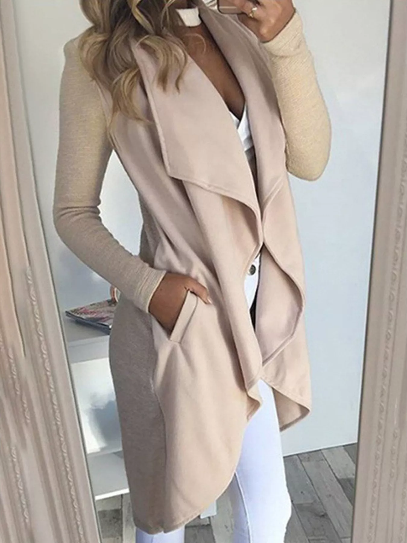 Full Size Lapel Collar Long Sleeve Coat Plus Size - ZKZOOK