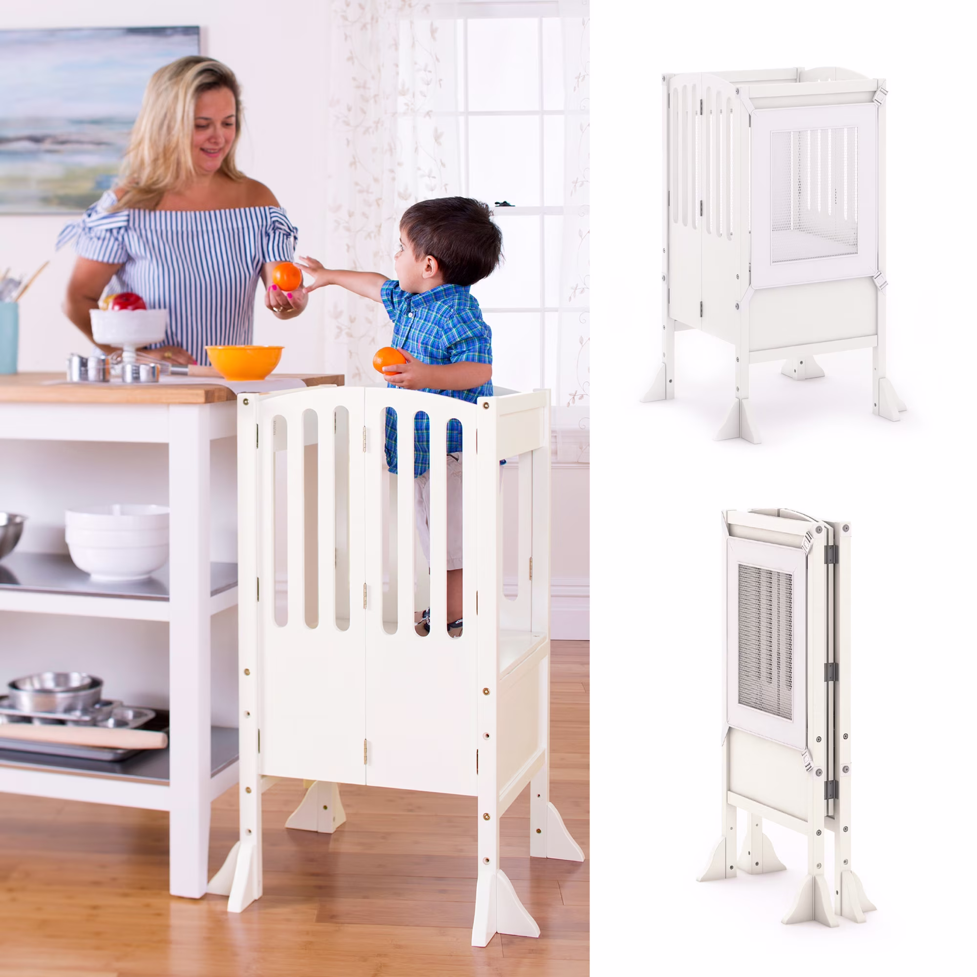 Guidecraft Contemporary Kitchen Helper Step Stool - White: Adjustable, Folding Montessori Toddler Tower - Safety Learning Furniture - Image 5