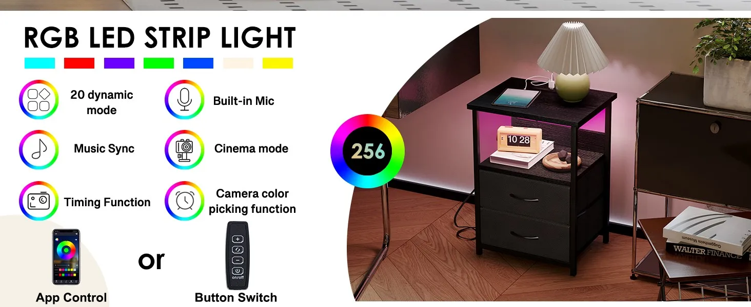 RGB LED Strip Light Multi-Modes, App and Button Switch