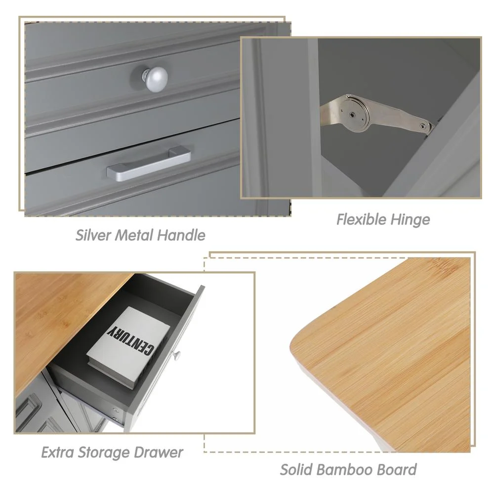 Eclife 20 Gallons Double Tilt Out Trash Cabinet Wood Tabletop, Upgrade Gray, WB010GY - Image 2