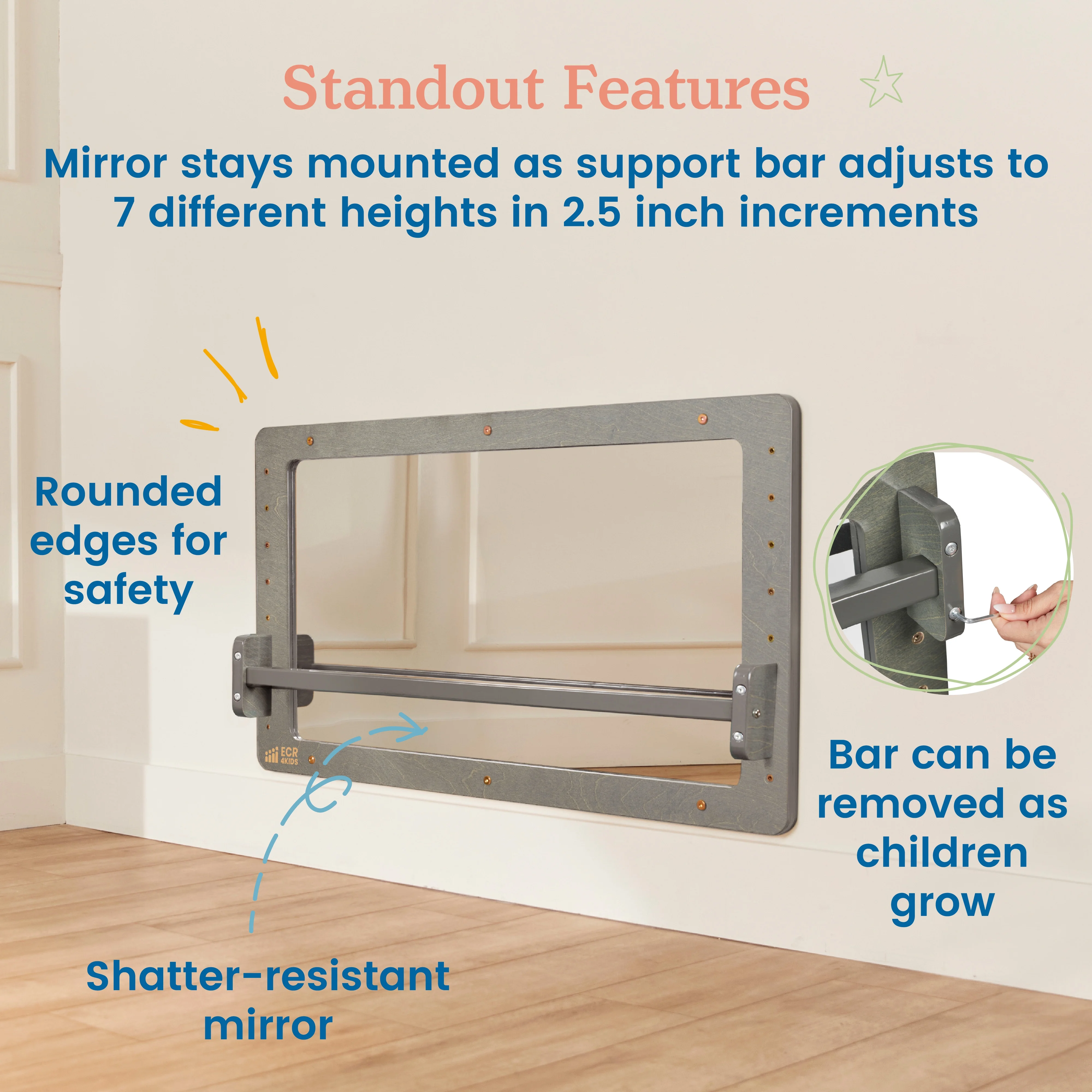 ECR4Kids Wall-Mounted Coordination Mirror, Natural - Image 24