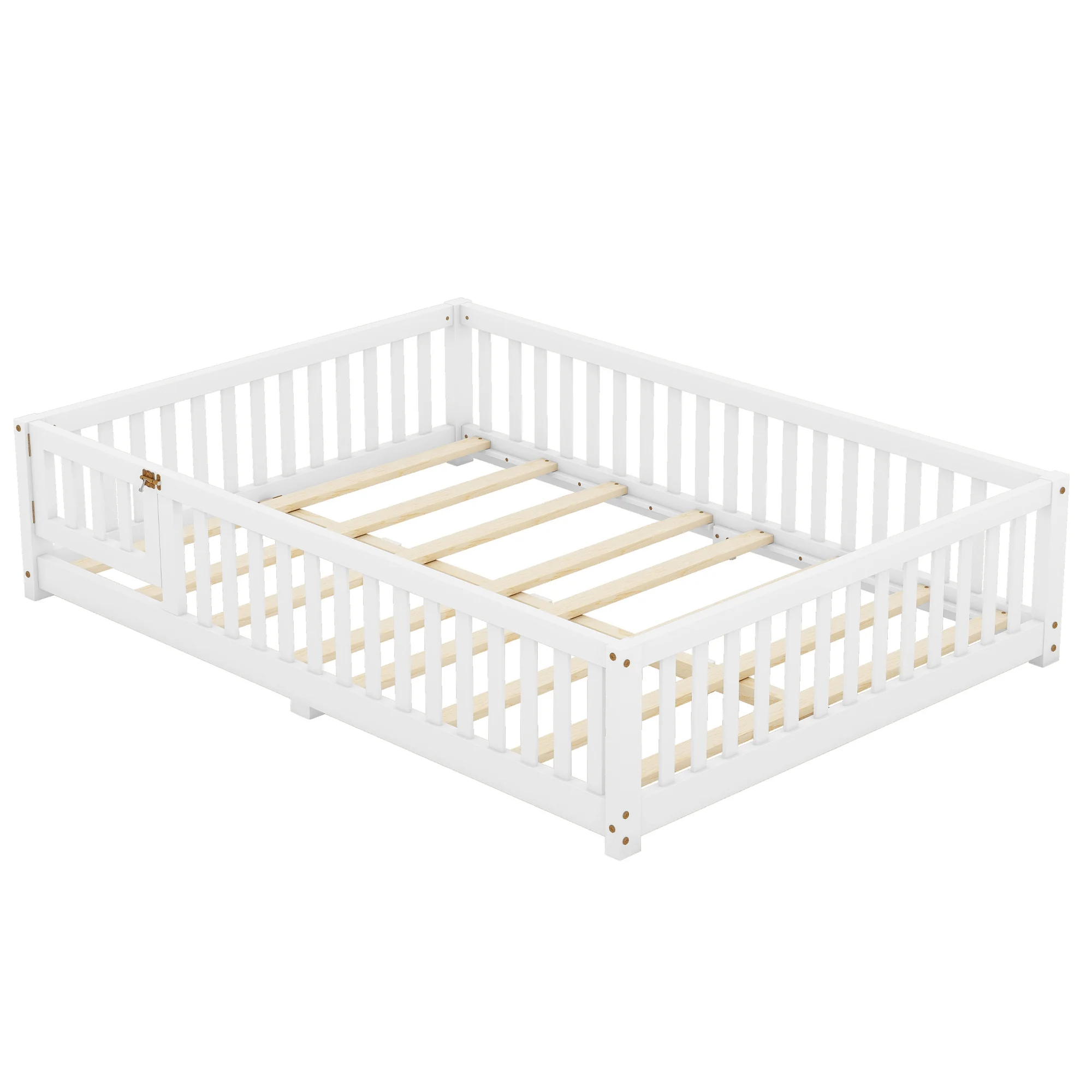 Bellemave Full Size Floor Bed with Door and Fence Floor Bed with Bed Slats Sturdy Wood Floor Bed Montessori Bed Frame (Full, Pink) - Image 38