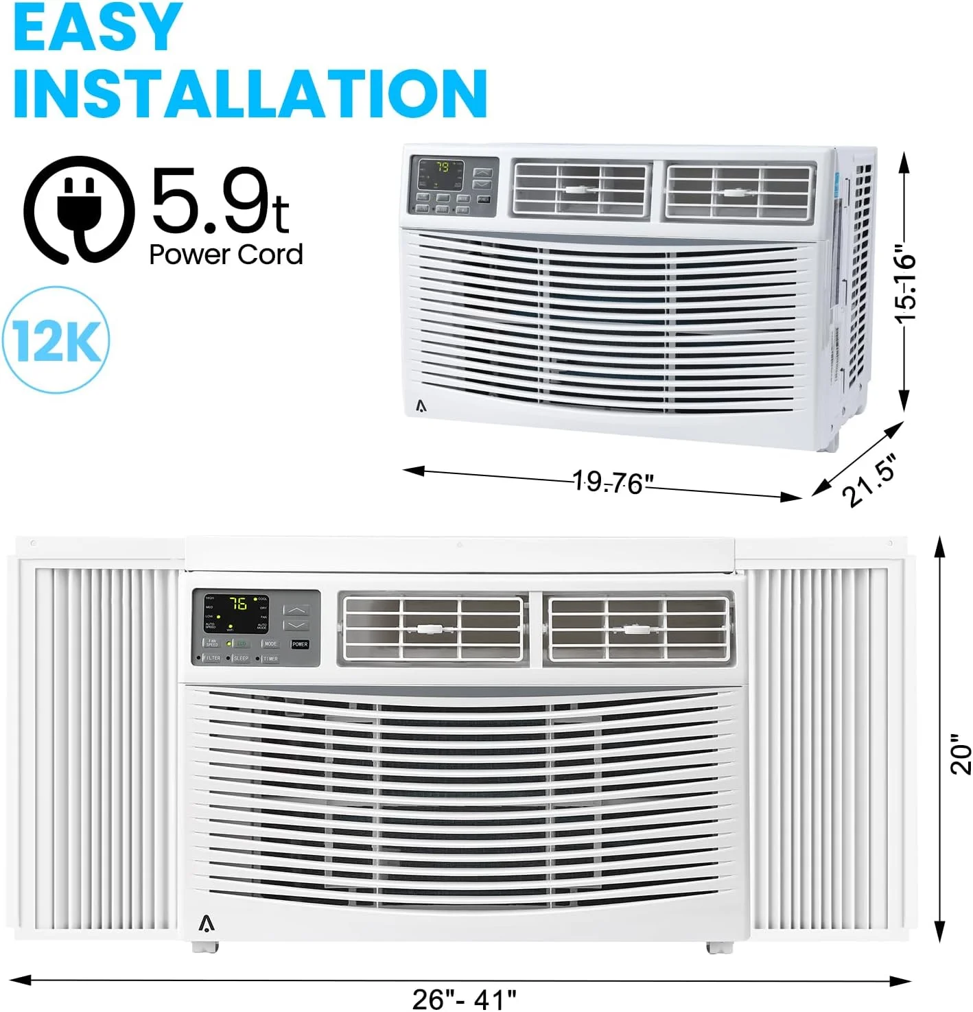 Air Conditioner, 8000 BTU Turbo Fast Cooling AC Unit Remote/App Control, Flexible Window Opening(T Design Install Kit), 24H Timer, Washable Filter,White - Image 20
