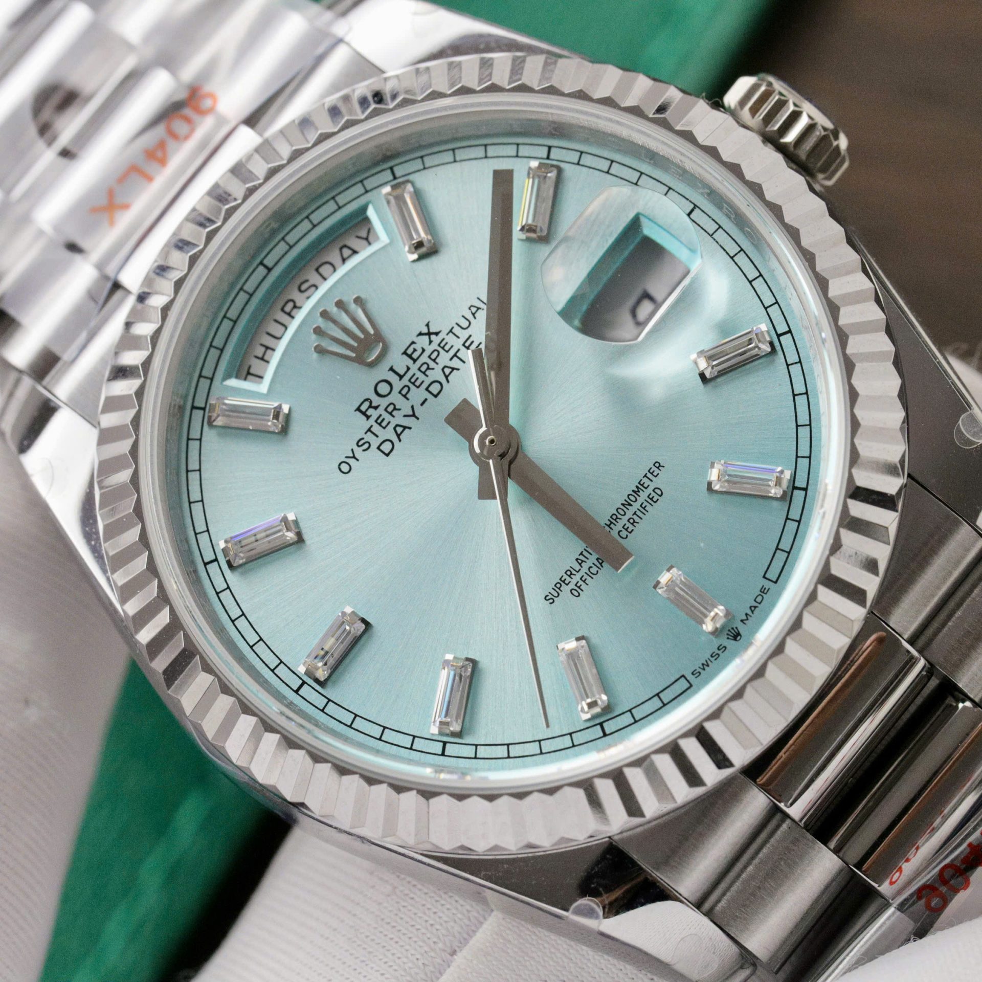 Rolex Day-Date 128236 Dial Ice Blue Replica Watch Weight 158gram QF Factory 36mm - Elite Watch Atelier