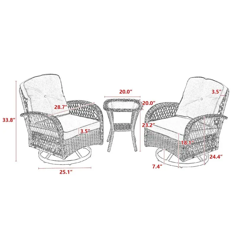 3-Piece Outdoor Swivel Rocker Conversation Set With Tempered Glass Coffee Table - Image 6 3-Piece Outdoor Swivel Rocker Conversation Set With Tempered Glass Coffee Table - Image 6