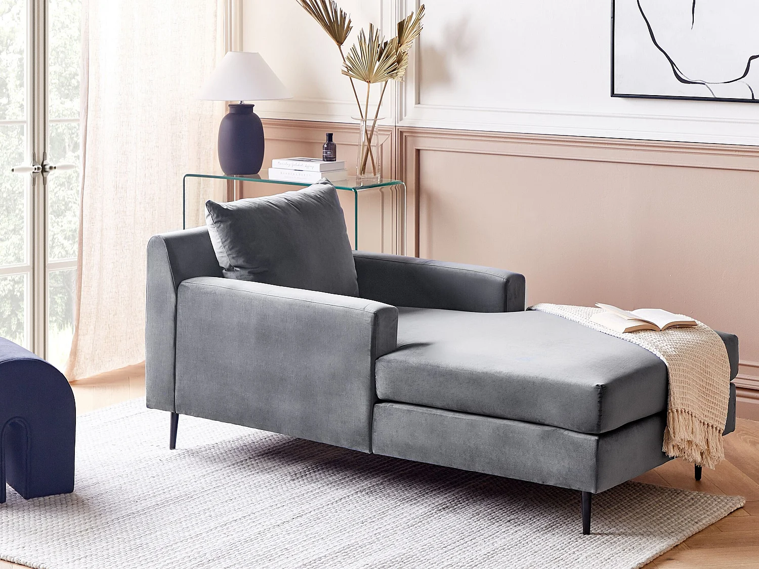 Chaise longue GUERET Velours Gris