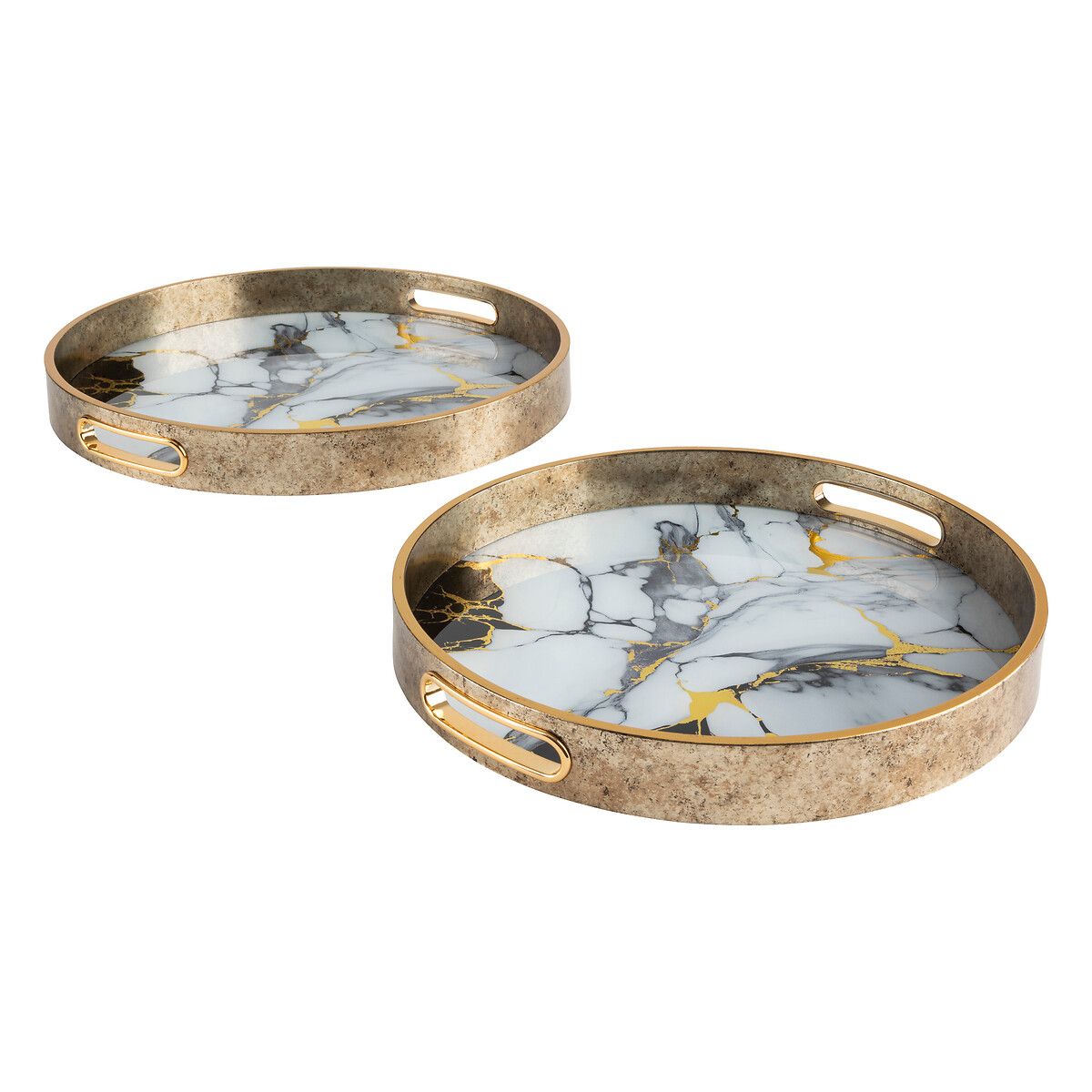 Set of 2 trays "Inaya" Gilt, D.31/35 cm