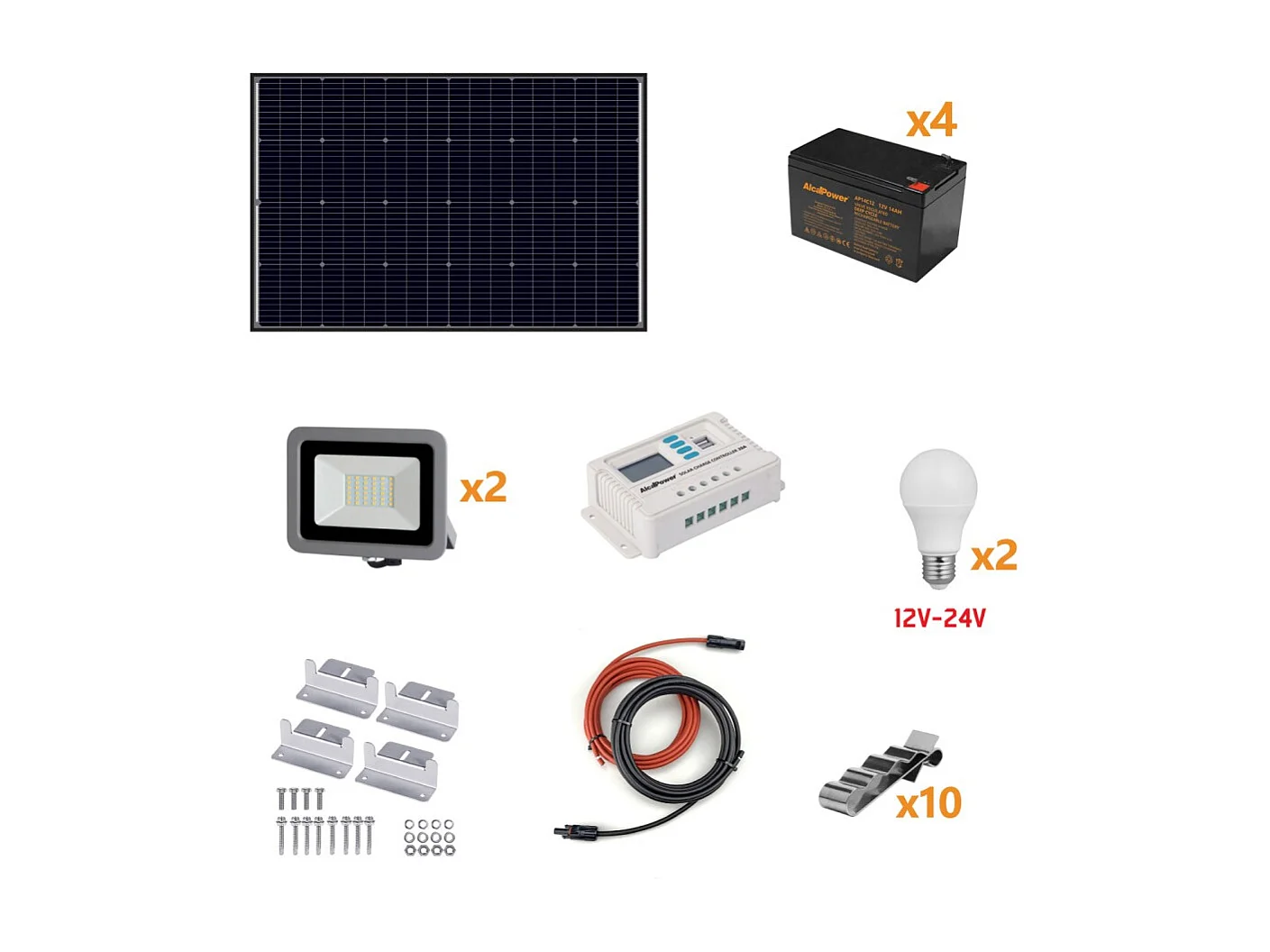 Kit Îlot Photovoltaïque 160W Kit avec panneau solaire, contrôleur de charge, projecteur et accessoires d'installation