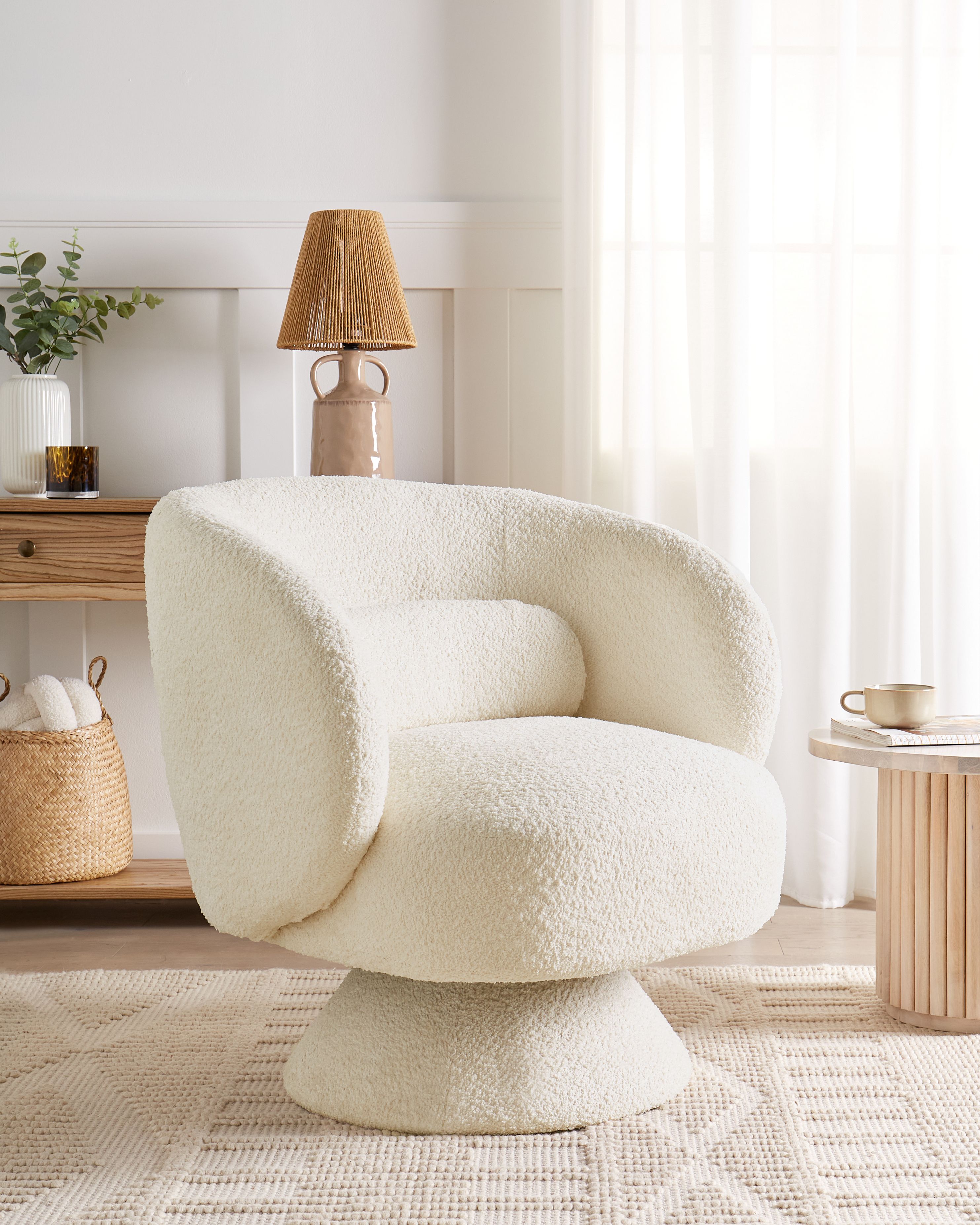 Swivel Armchair LIEKSA Boucle Off-White