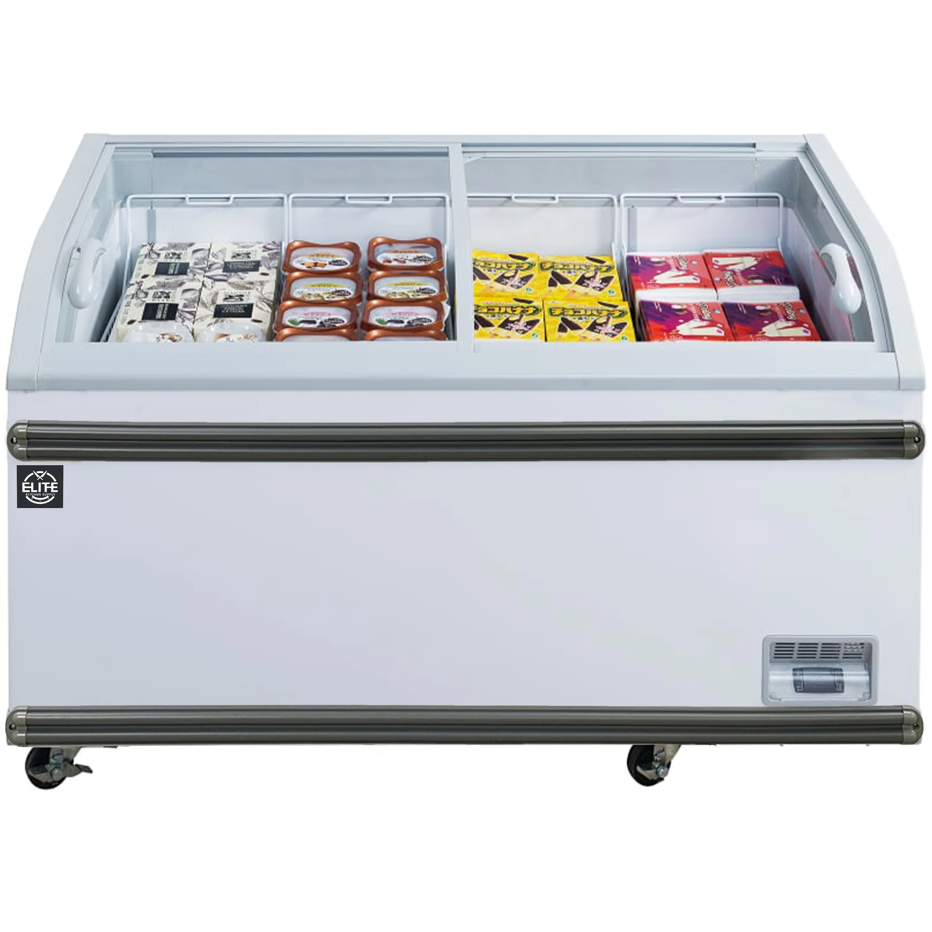 12 Cu.Ft. 56 in. Chest Freezer, Glass Sliding Door Freezer, NSF Certified, White Showcase Freezer Curved Display