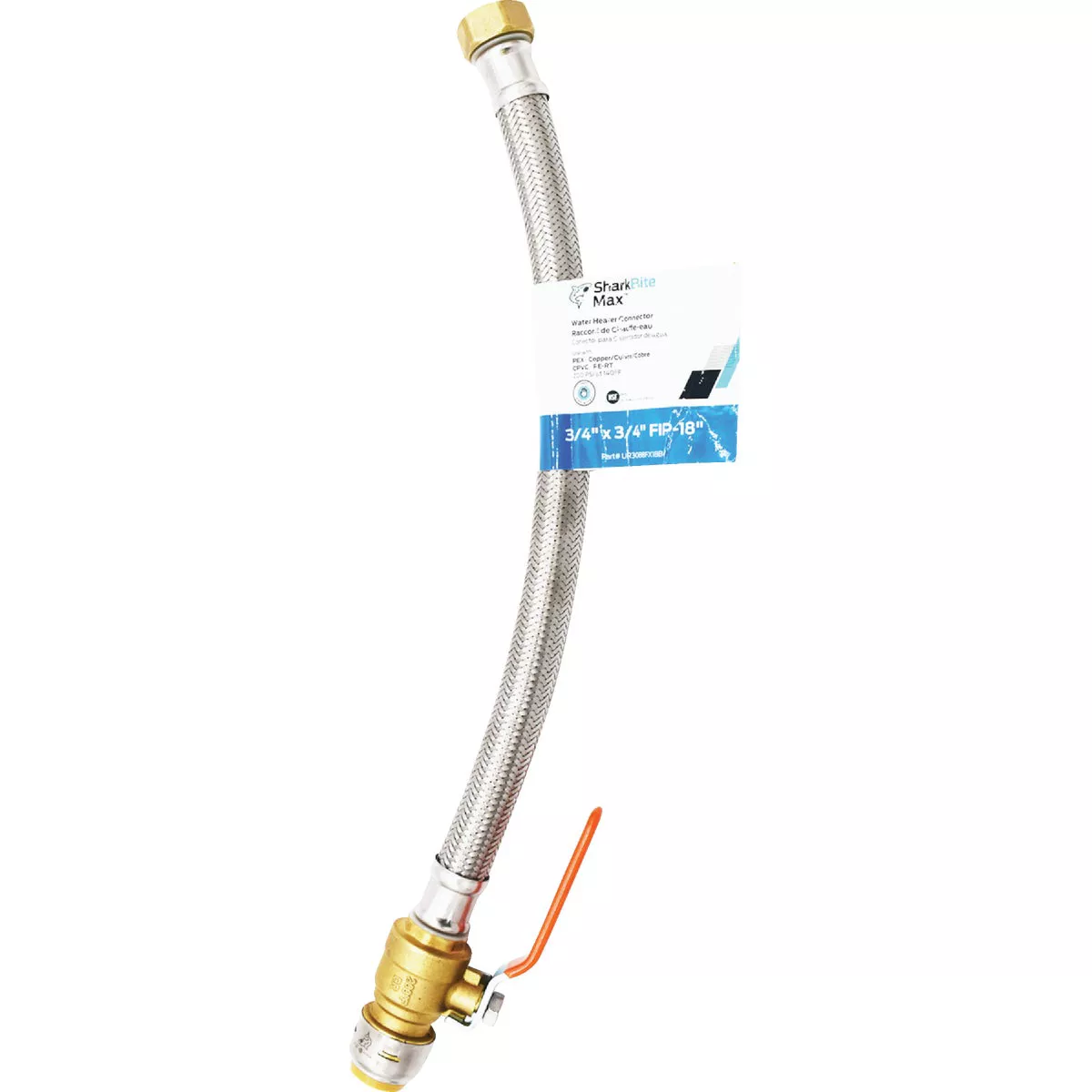 SharkBite 3/4 In. BV x 3/4 In. FIP x 18 In. L Stainless Steel Flex Water Heater Low Lead Ball Valve