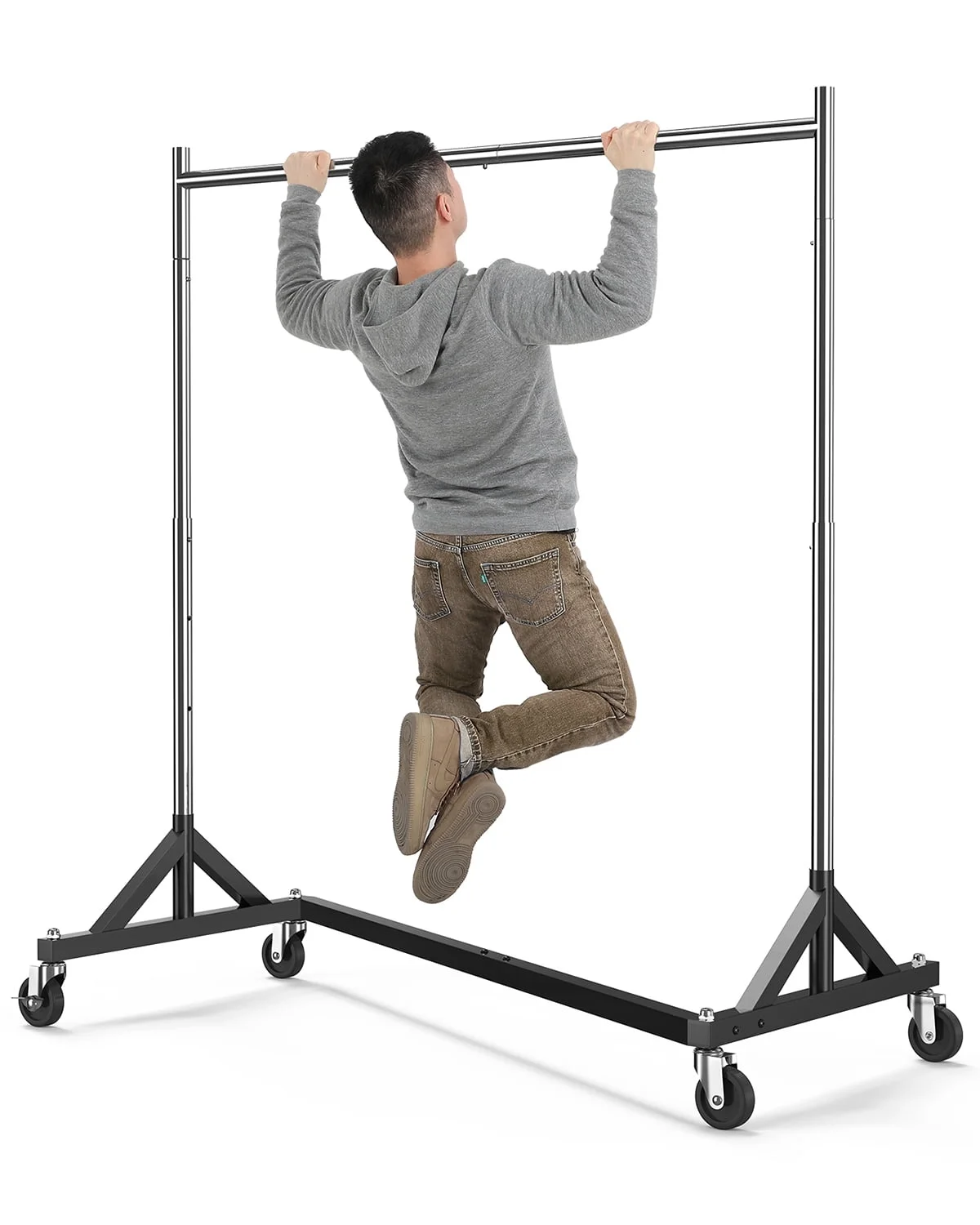 HOKEEPER 400LBS Commercial Z Base Garment Rack Heavy Duty Clothing Rack Height Adjustable Rolling Clothes Rack for Hanging Clothes Racks on Wheels Portable Z Rack Chrome Finish - Image 9