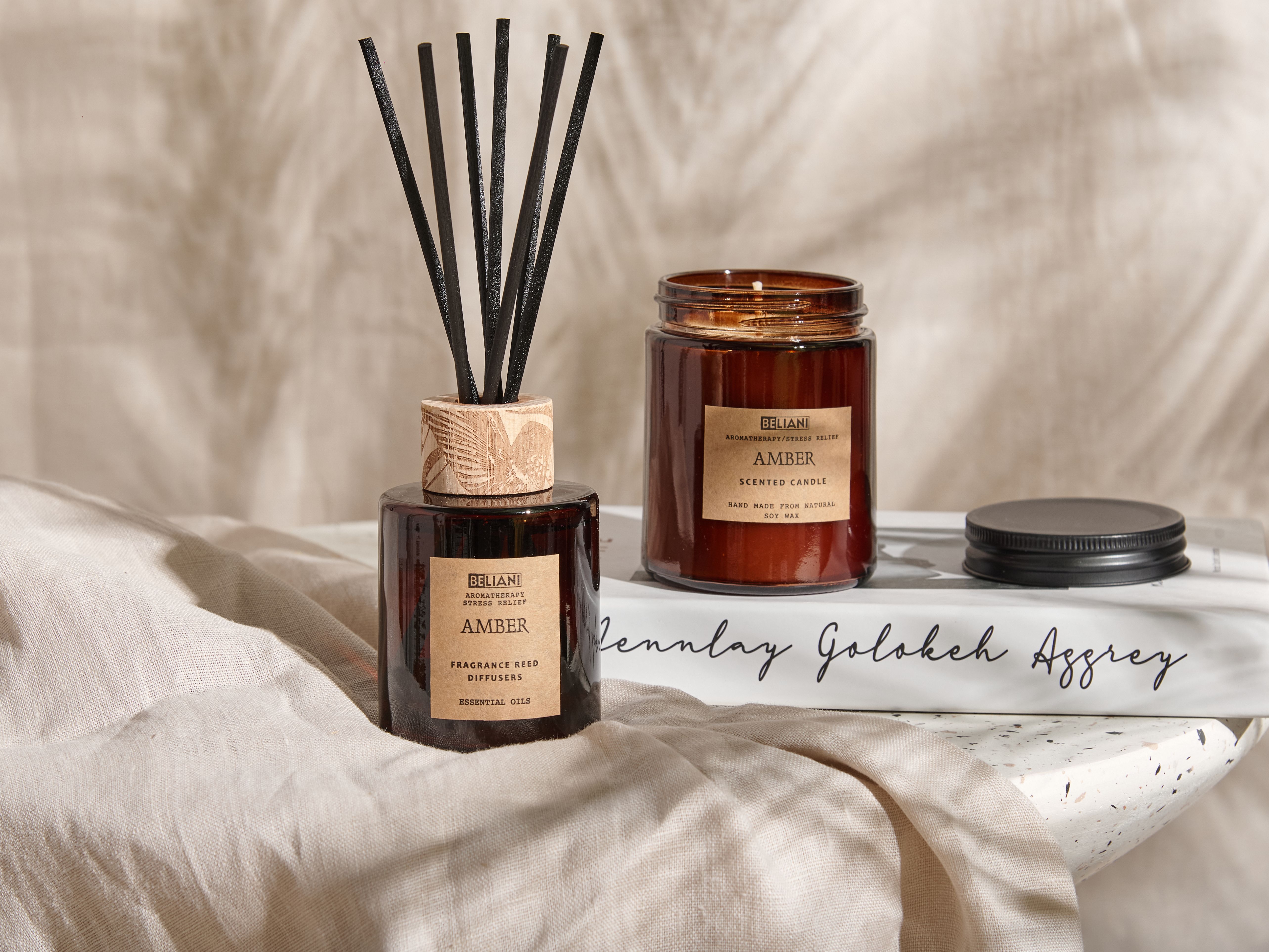 Scented Candle with Fragrance Reed Diffuser DARK ELEGANCE 9 cm Brown