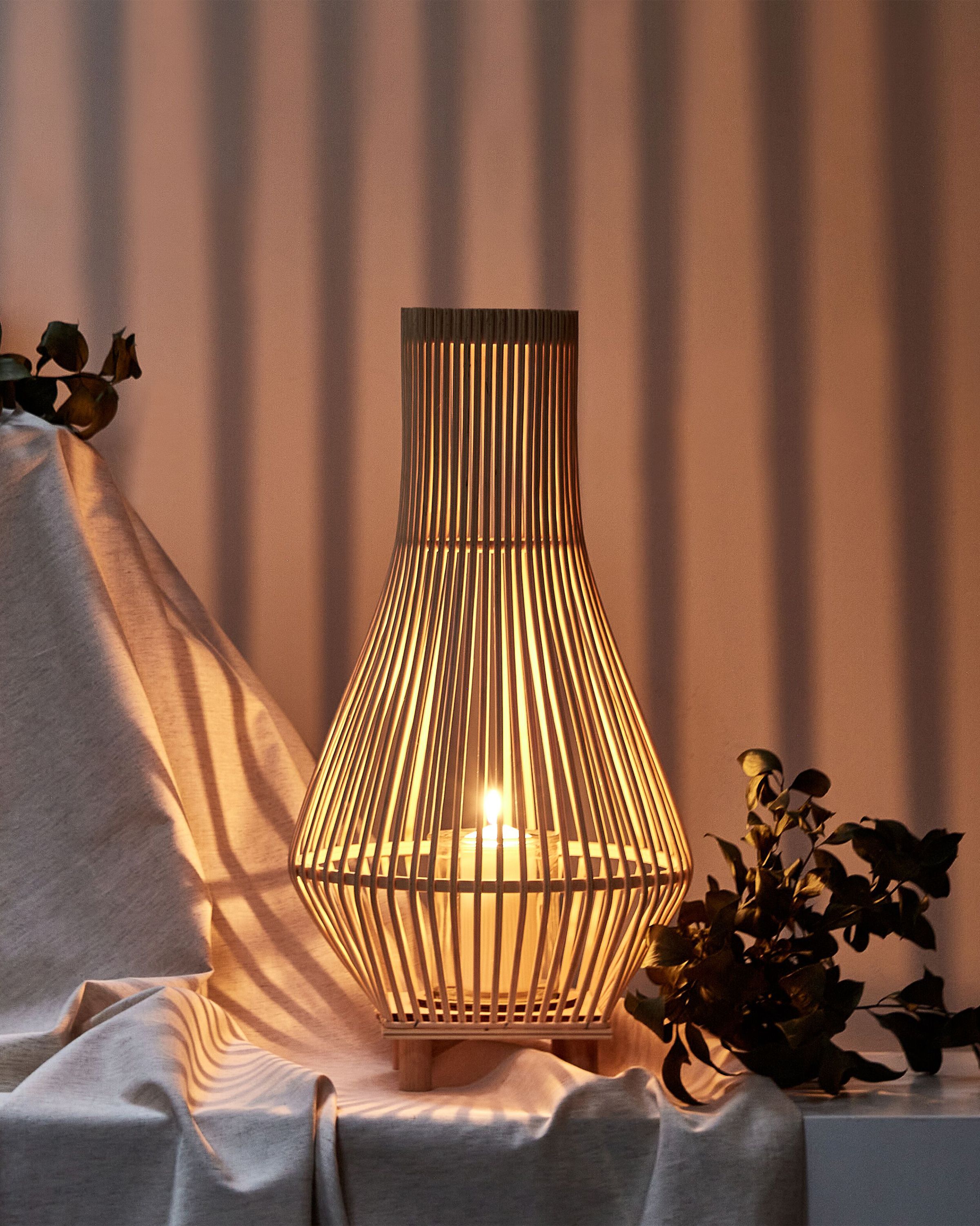 Lantern LEYTE Willow Wood 58 cm Light Brown