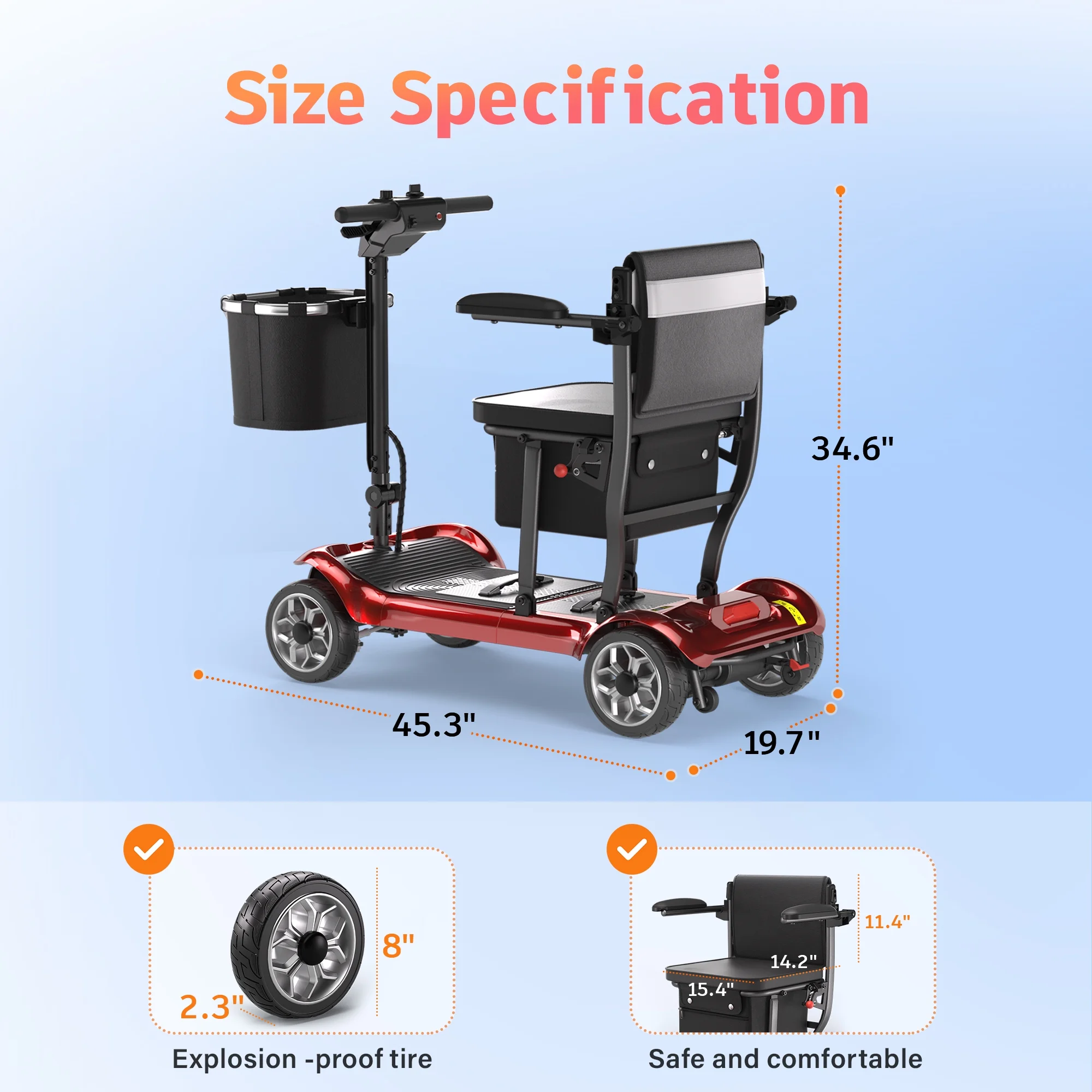 EAGLOG Light Weight 4 Wheels Mobility Scooter for Seniors, Electric Folding Wheelchair Device for Travel, Black - Image 32