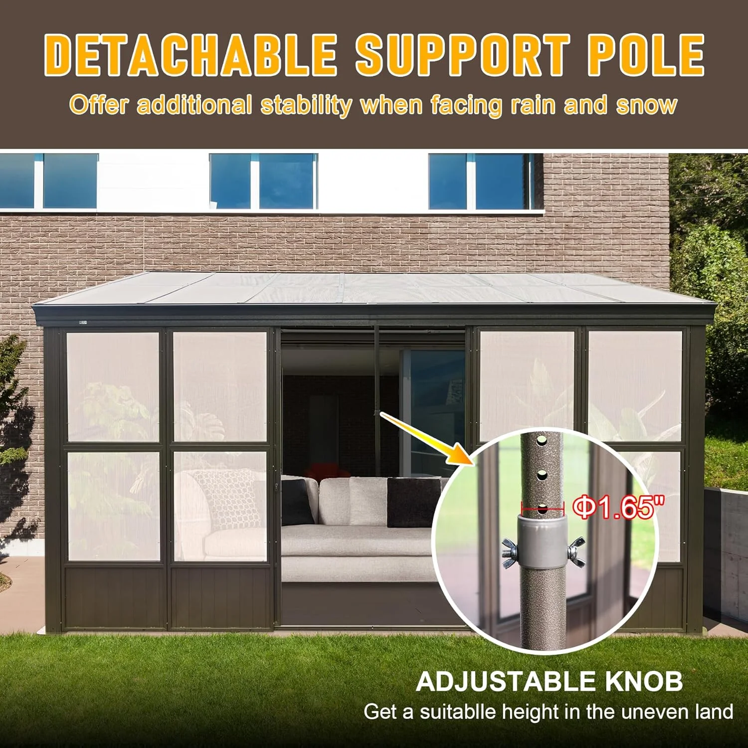 TOTAL Outdoor 10'x12' All-Season Sunroom Gazebo with Steel Roof, PVC Screen, Front & Side Door, Brown - Image 94