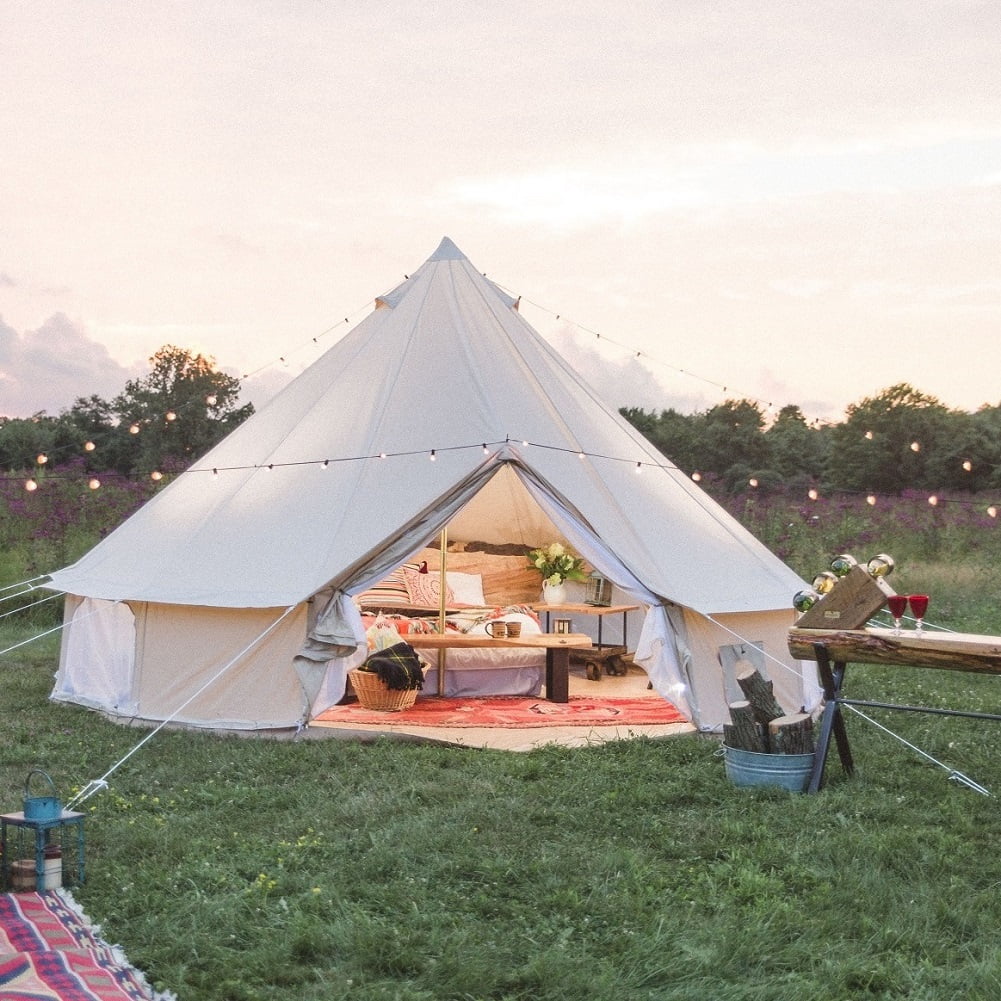 Outdoor Waterproof Family Camping Cotton Canvas Bell Tent Luxury Glamping Yurt Diameter 4M (13.1FT) - Image 7
