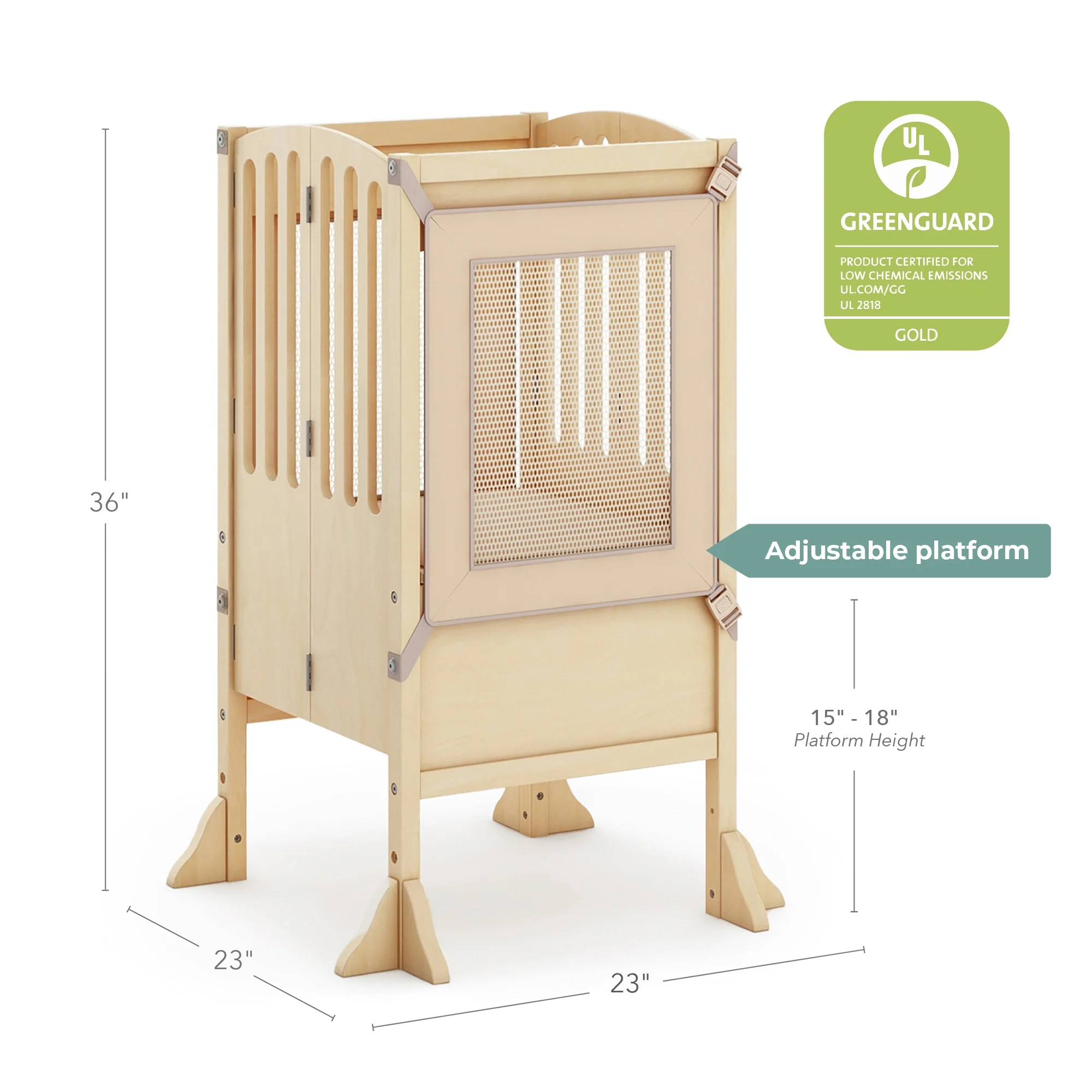 Guidecraft Contemporary Kitchen Helper Step Stool - White: Adjustable, Folding Montessori Toddler Tower - Safety Learning Furniture - Image 19