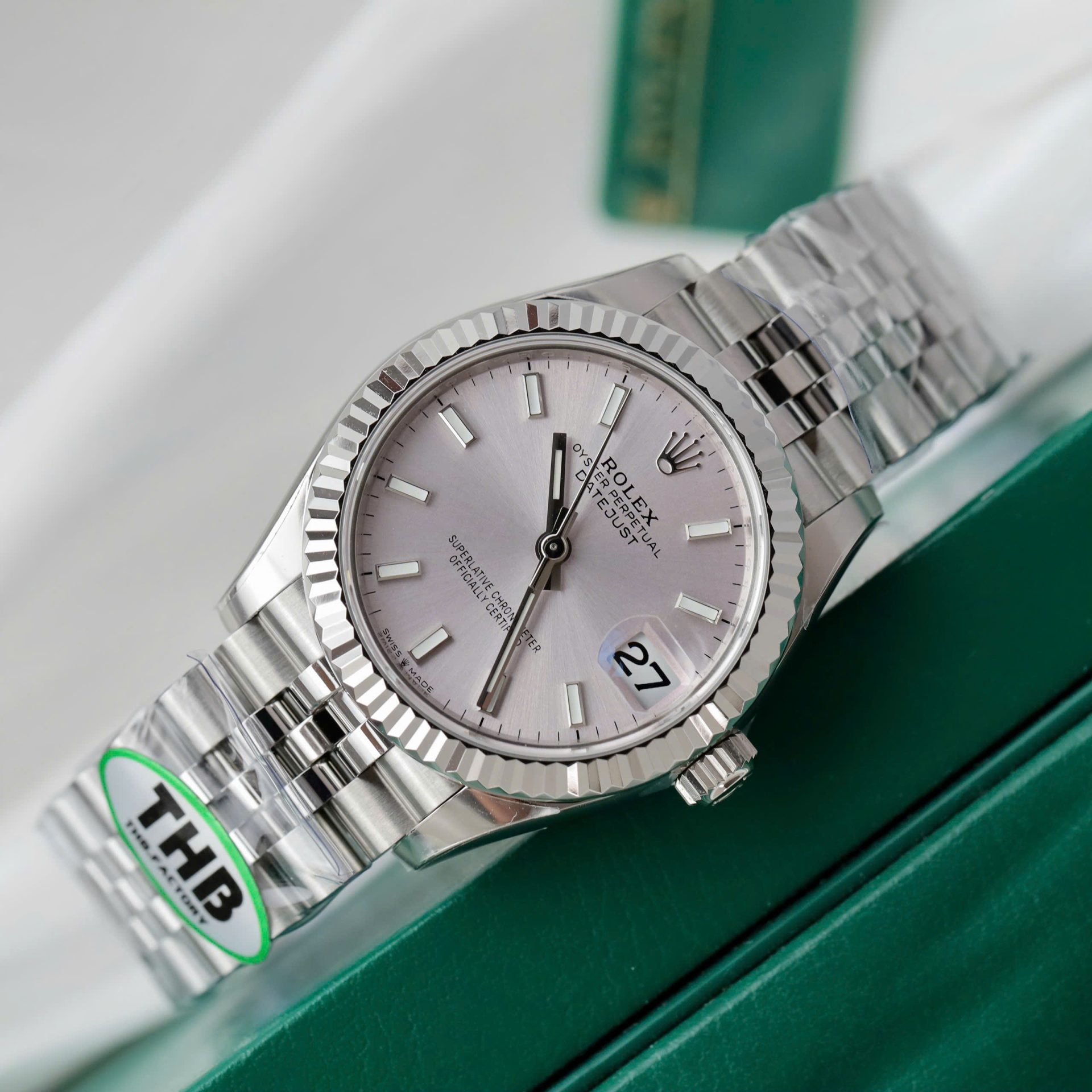 Rolex DateJust Replica Watches Sillver Dial Jubilee Strap THB Factory 31mm - Elite Watch Atelier