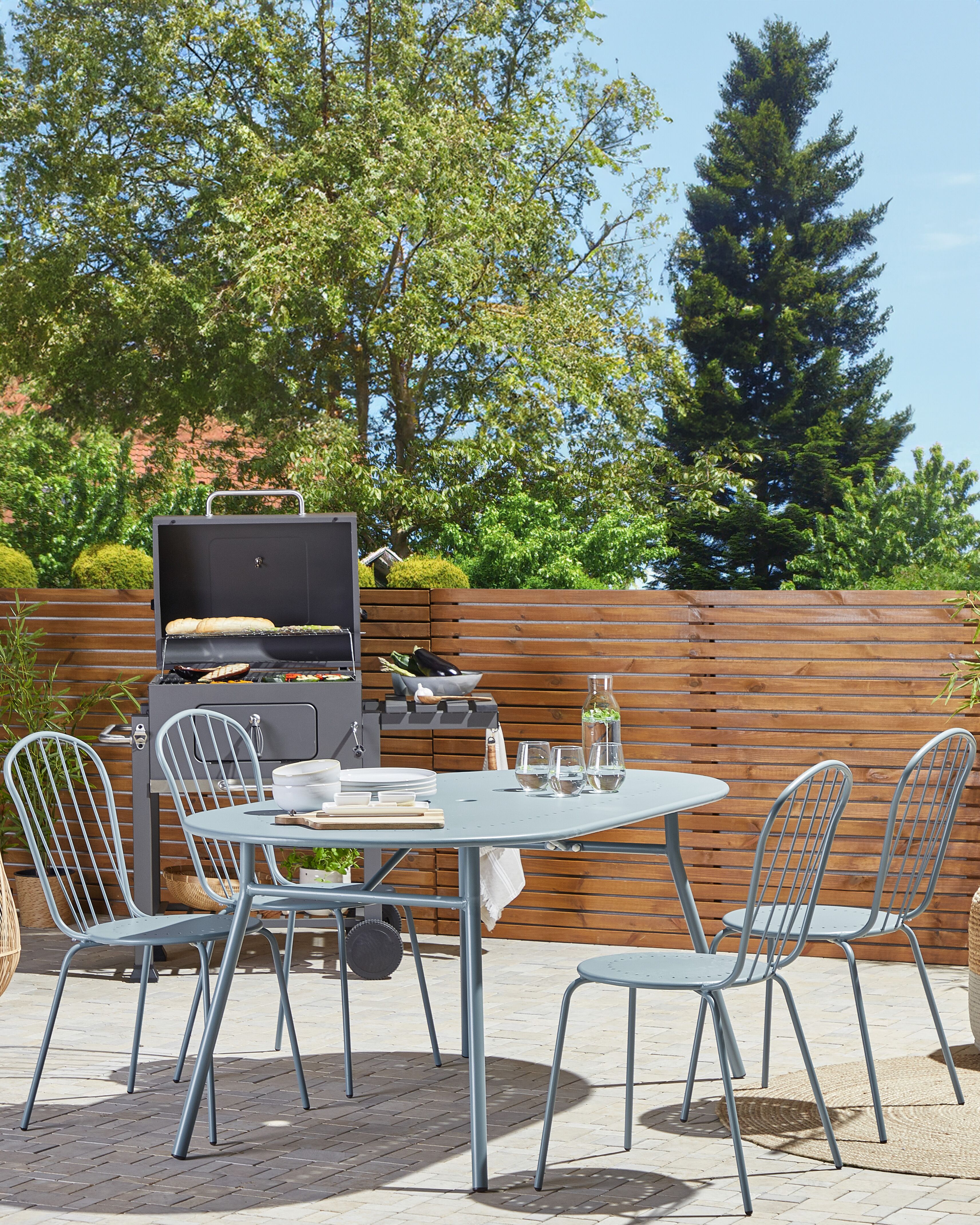 Set of 4 Garden Chairs CALVI Metal Light Blue