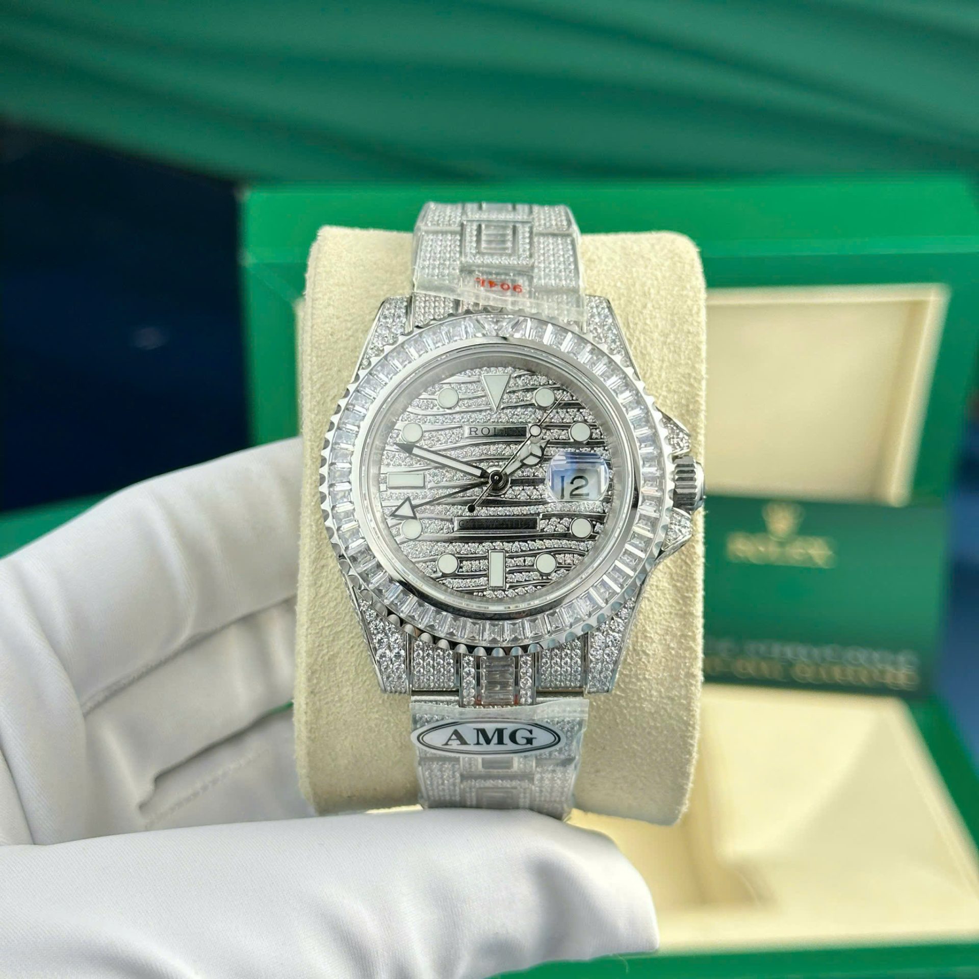 Rolex GMT-Master II Copies Watch Full Stone CZ AMG Factory 40mm - Elite Watch Atelier