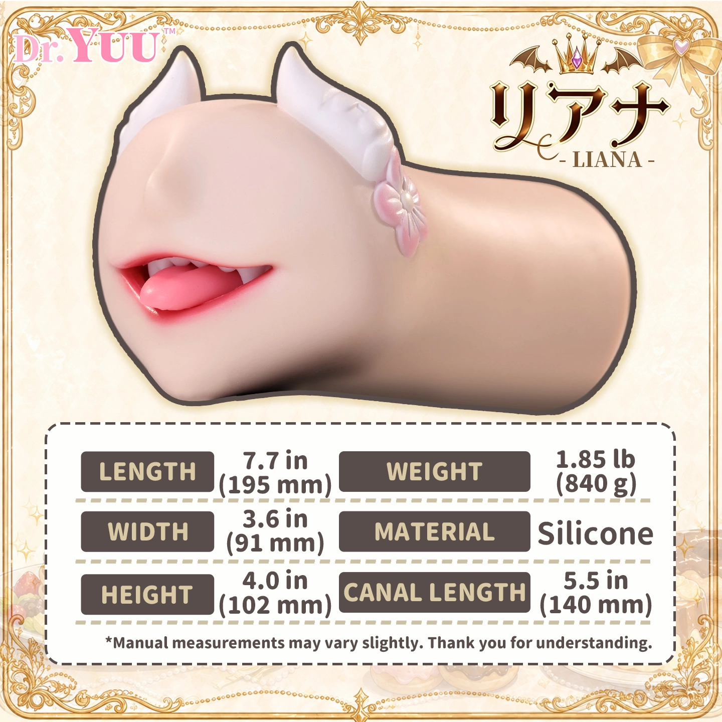 Dr.YUU succubus oral masturbator specifications with 1.85 lb weight and 5.5 inch canal