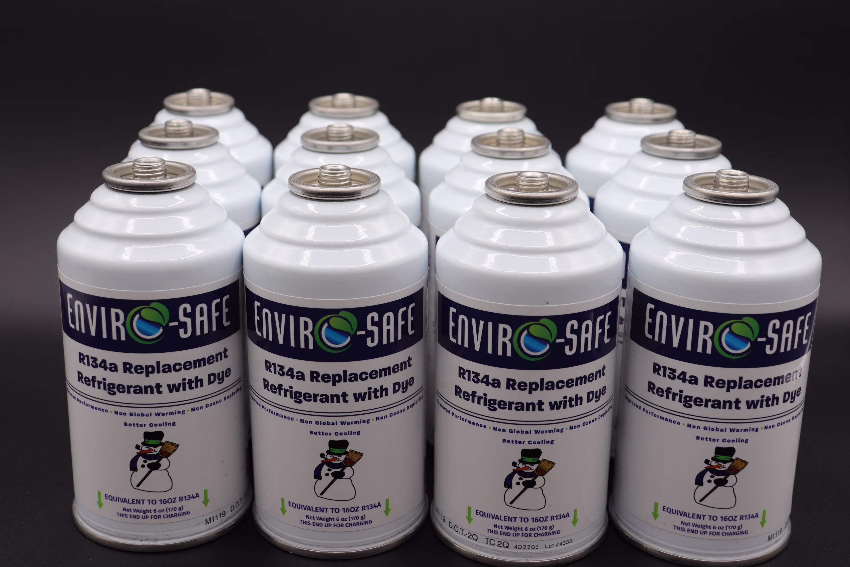 Envirosafe R134a, R134, R - 134a Replacement Refrigerant with (Dye), Case of 12 Cans #1030