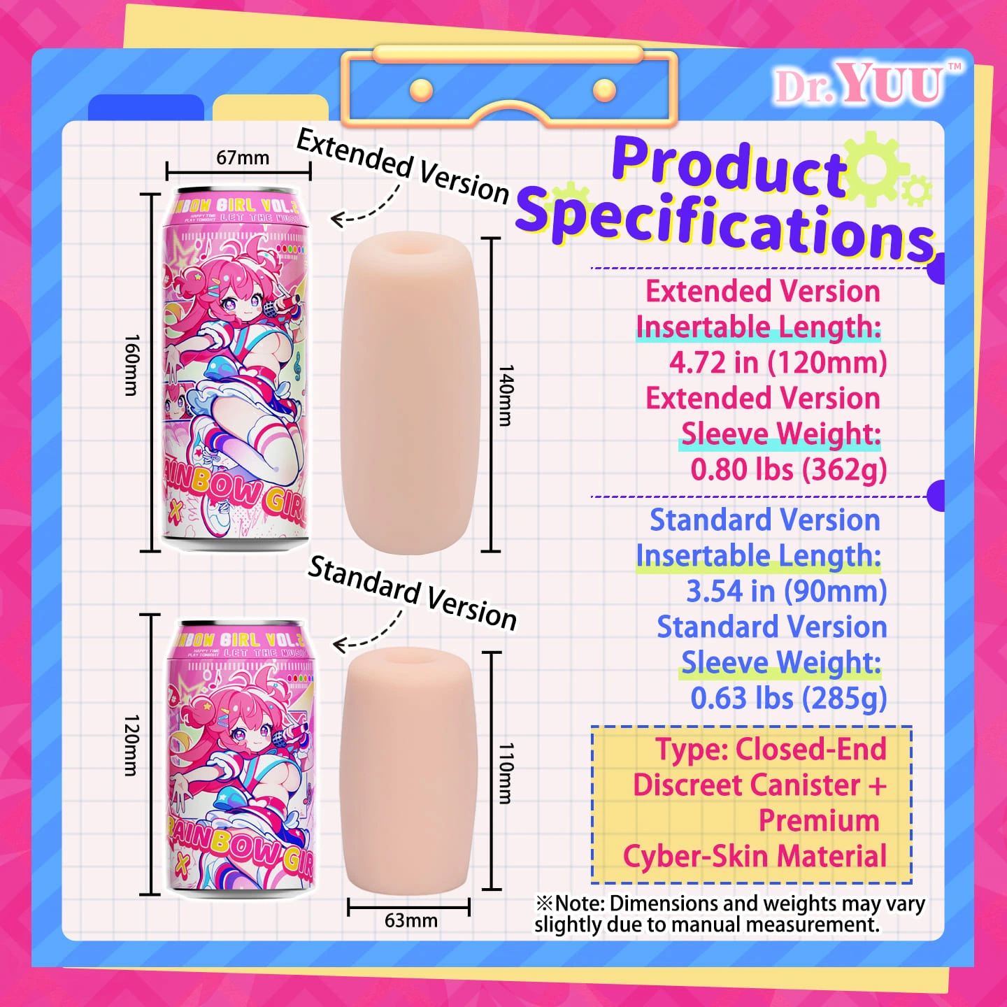 Detailed comparison of Dr.YUU Rainbow Women's standard and extended versions
