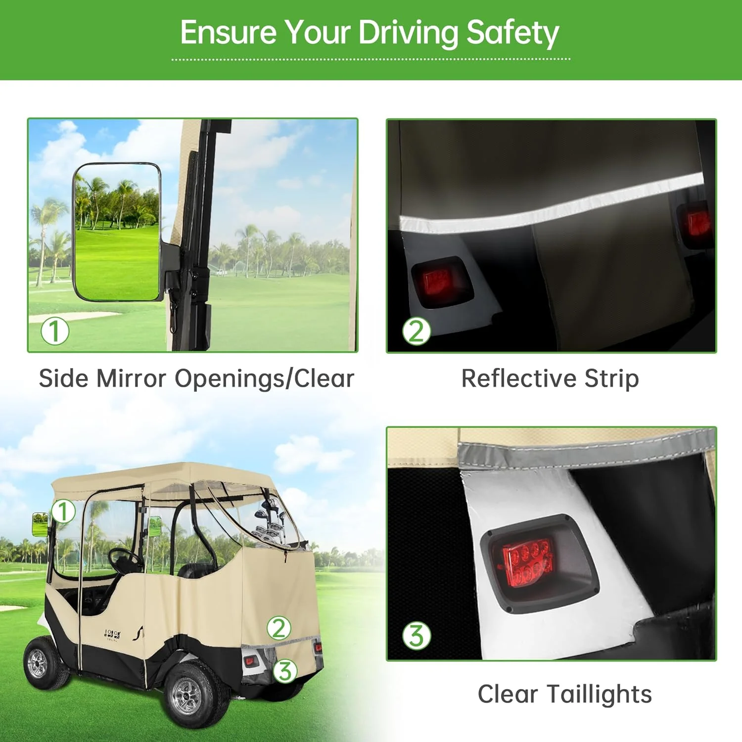 10L0L 2 Passenger Golf Cart Enclosures Fit EZGO TXT RXV, Waterproof Driving Cover Black Golf Cart Accessories - Image 13
