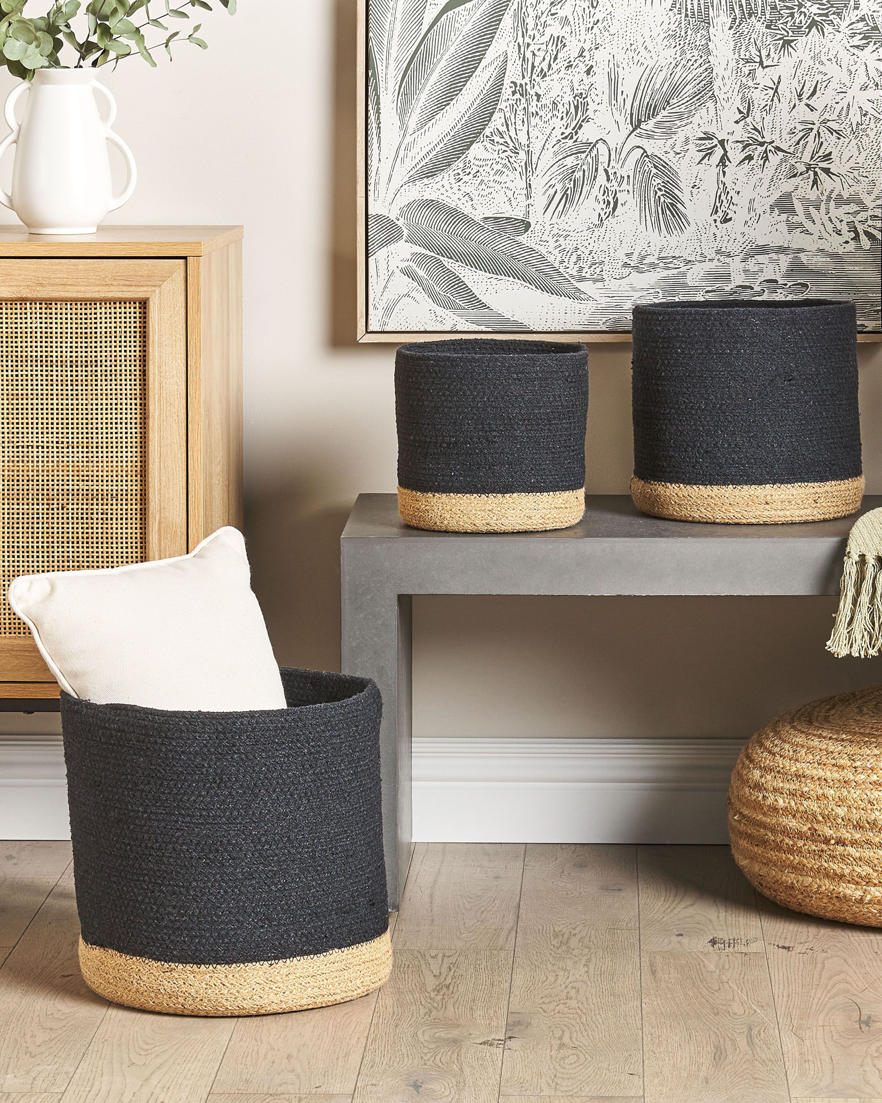 Set of 3 Baskets BASIMA Cotton Black