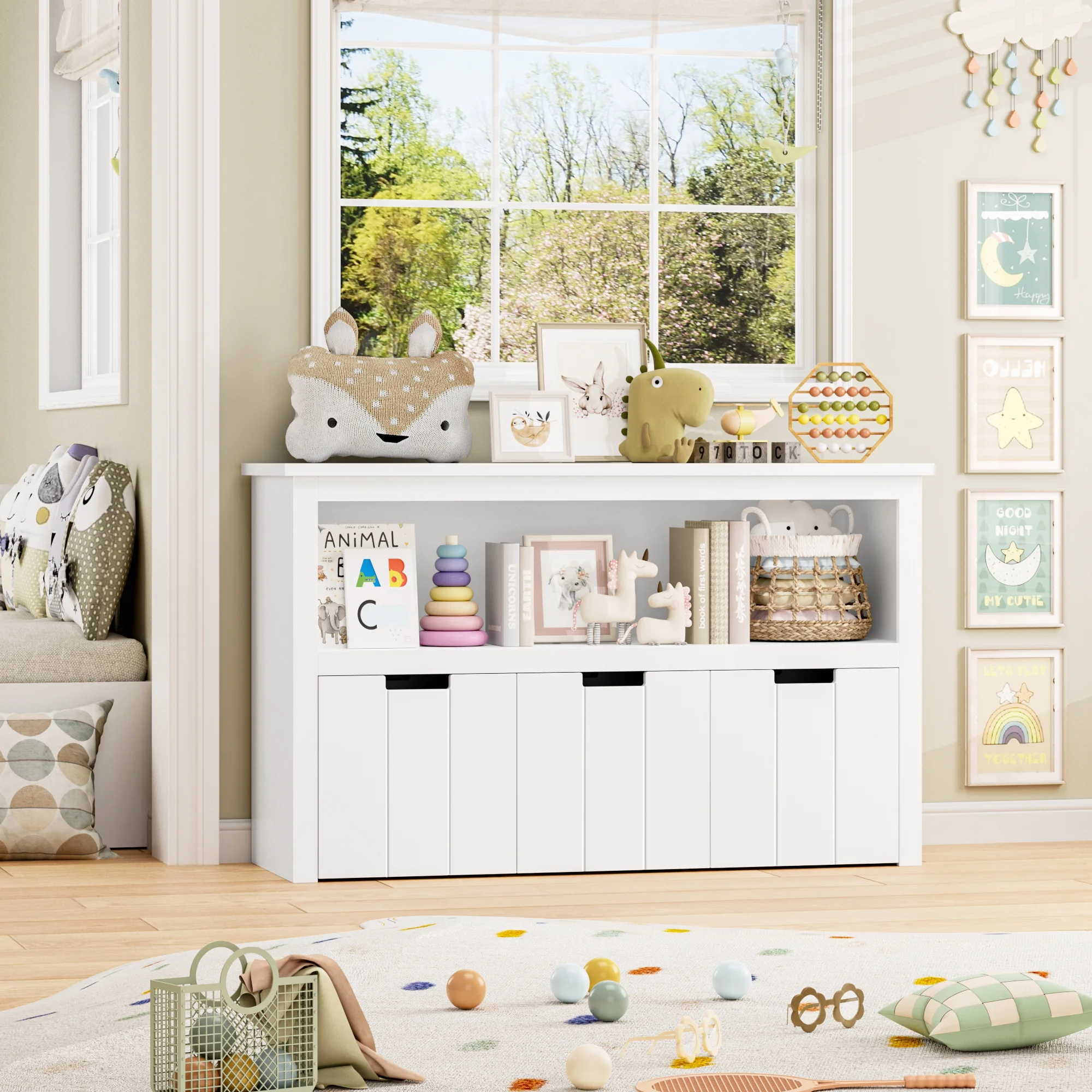 Homfa Kids Toy Storage, Cubes Storage Bins with 3 Drawers, White Toy Box with Shelves and Wheels - Image 13