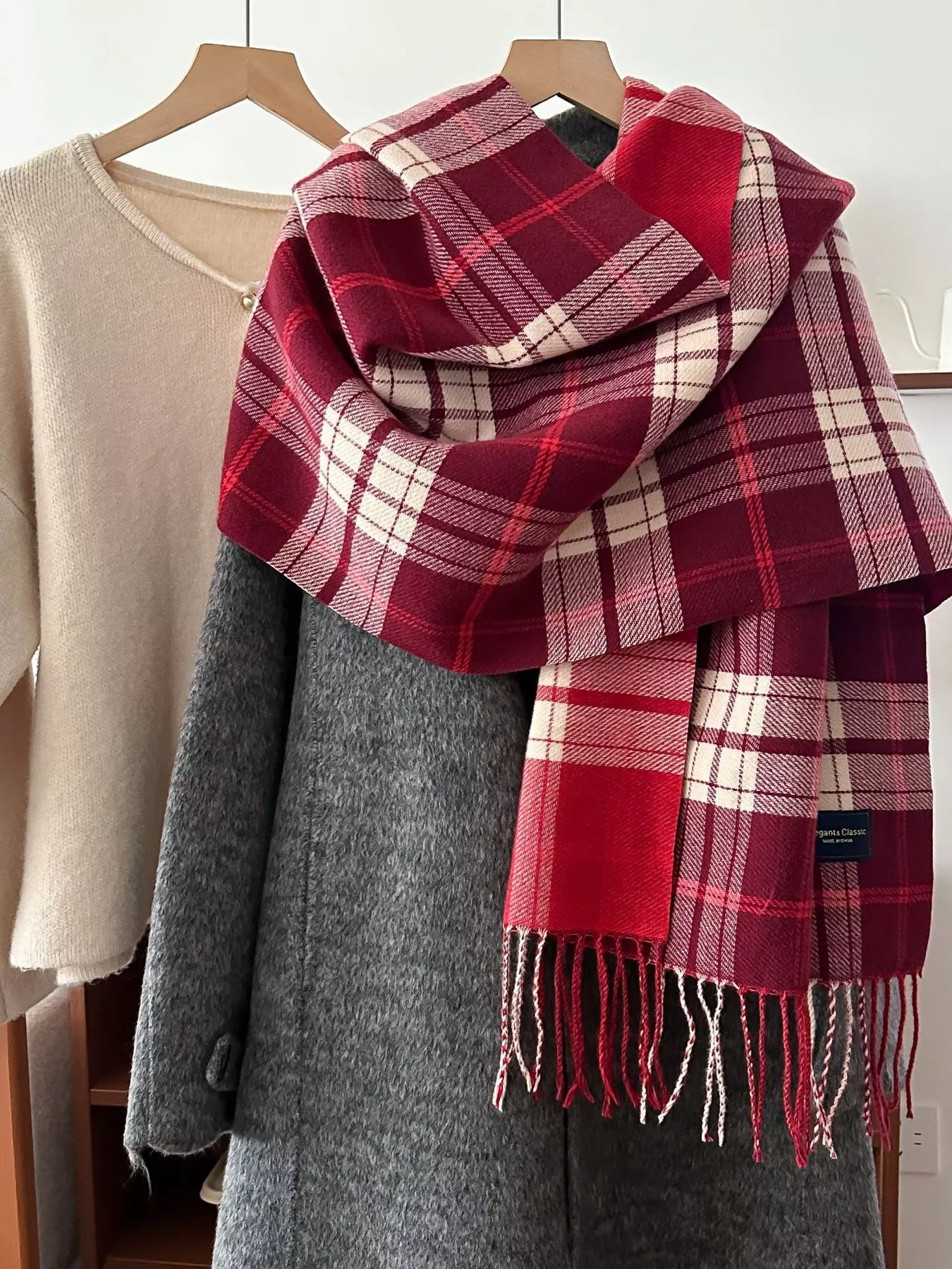 Classic Fringe Plaid Scarf - ZKZOOK