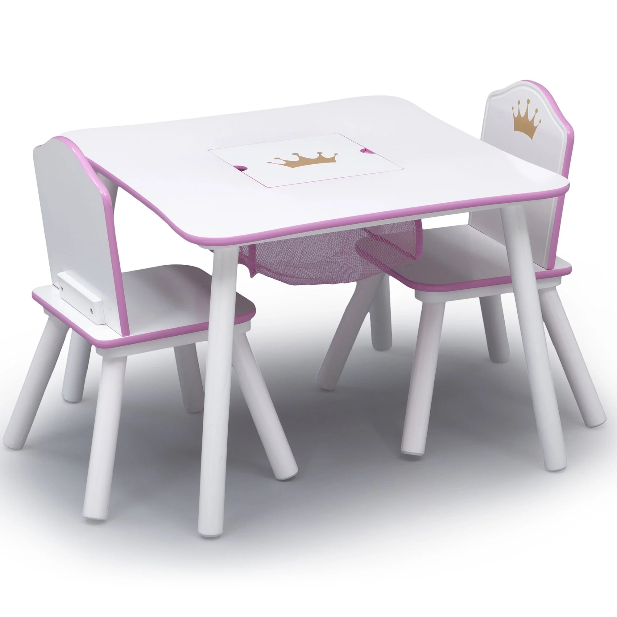 Delta Children Princess Crown Toddler Table and Chair Set with Storage, Greenguard Gold, Wood, Pink