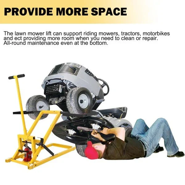 Lawn Mower Lift With Hydraulic Jack, 26 Inches, 500 LBS Capacity, Yellow - PHO_13L5VR2X2L - Image 3 Lawn Mower Lift With Hydraulic Jack, 26 Inches, 500 LBS Capacity, Yellow - PHO_13L5VR2X2L - Image 3
