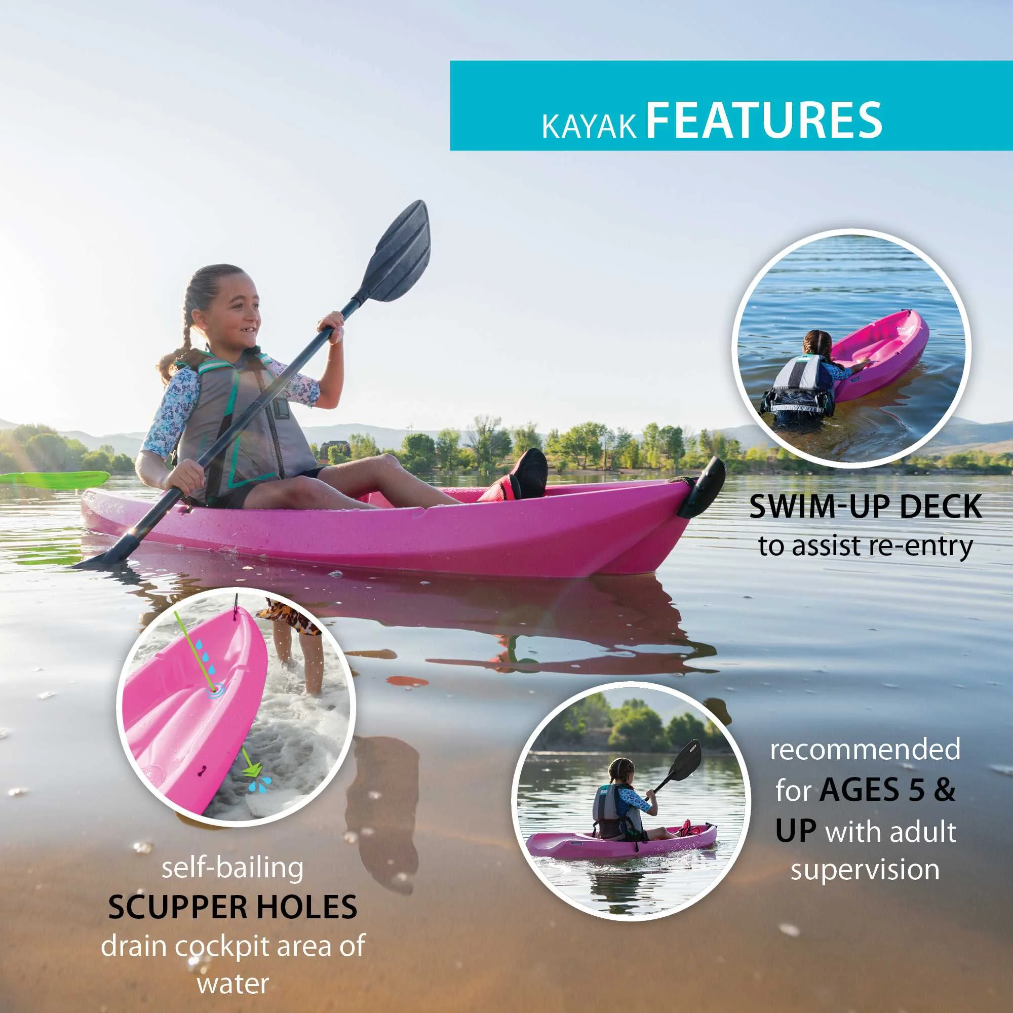 Lifetime Wave 6 ft Youth Kayak, Fire Red (91401) - Image 65