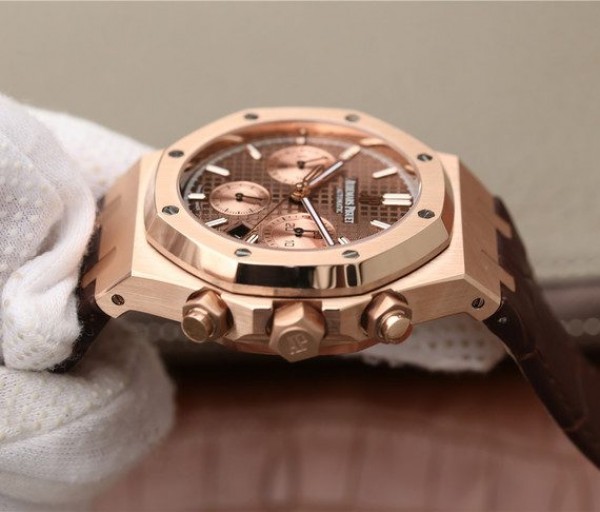 Replica Audemars Piguet Royal OAK Royal Oak Chronograph 26331 RG Brown Dial Leather Strap A7750 - Top club