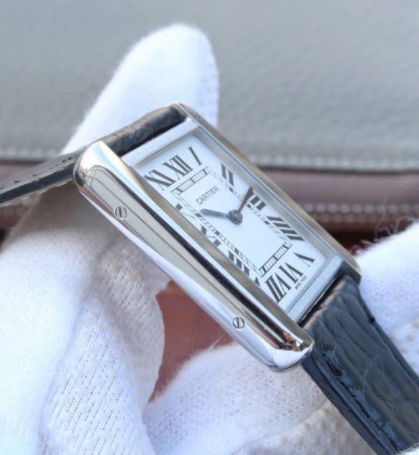 Replica Cartier Tank Solo SS White Dial Black Leather Strap Ronda Quartz - Top club