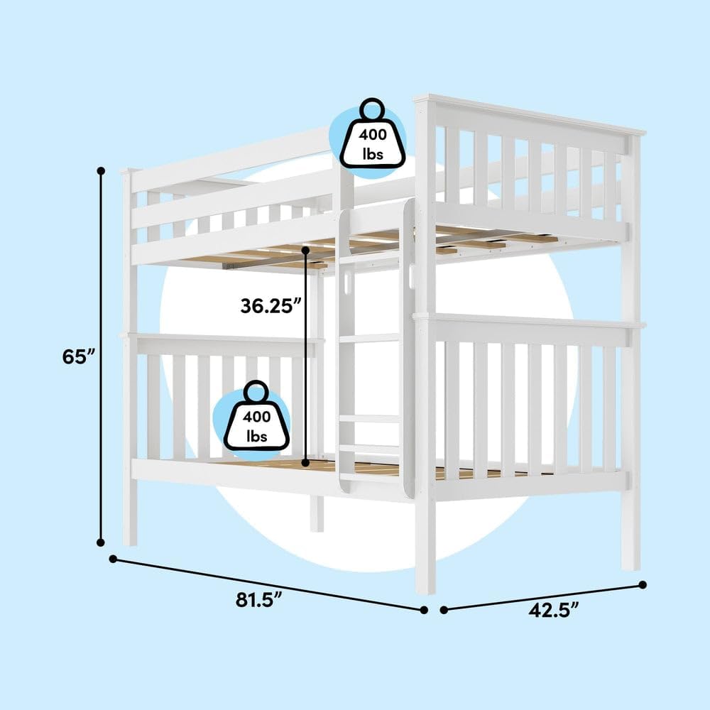 Max & Lily Bunk Bed Twin over Twin, Solid Wood Bunk Bed Frame with Ladder for Kids, 14