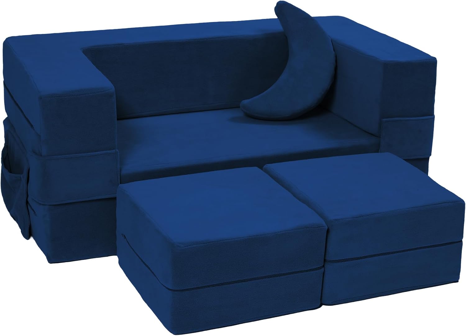 Elftopia Modular Kids Sofa,Toddler Couch Foam Armchair for Kids, Children Convertible Plush Sofa Play Set,Fold Out SofaBed(Navy)
